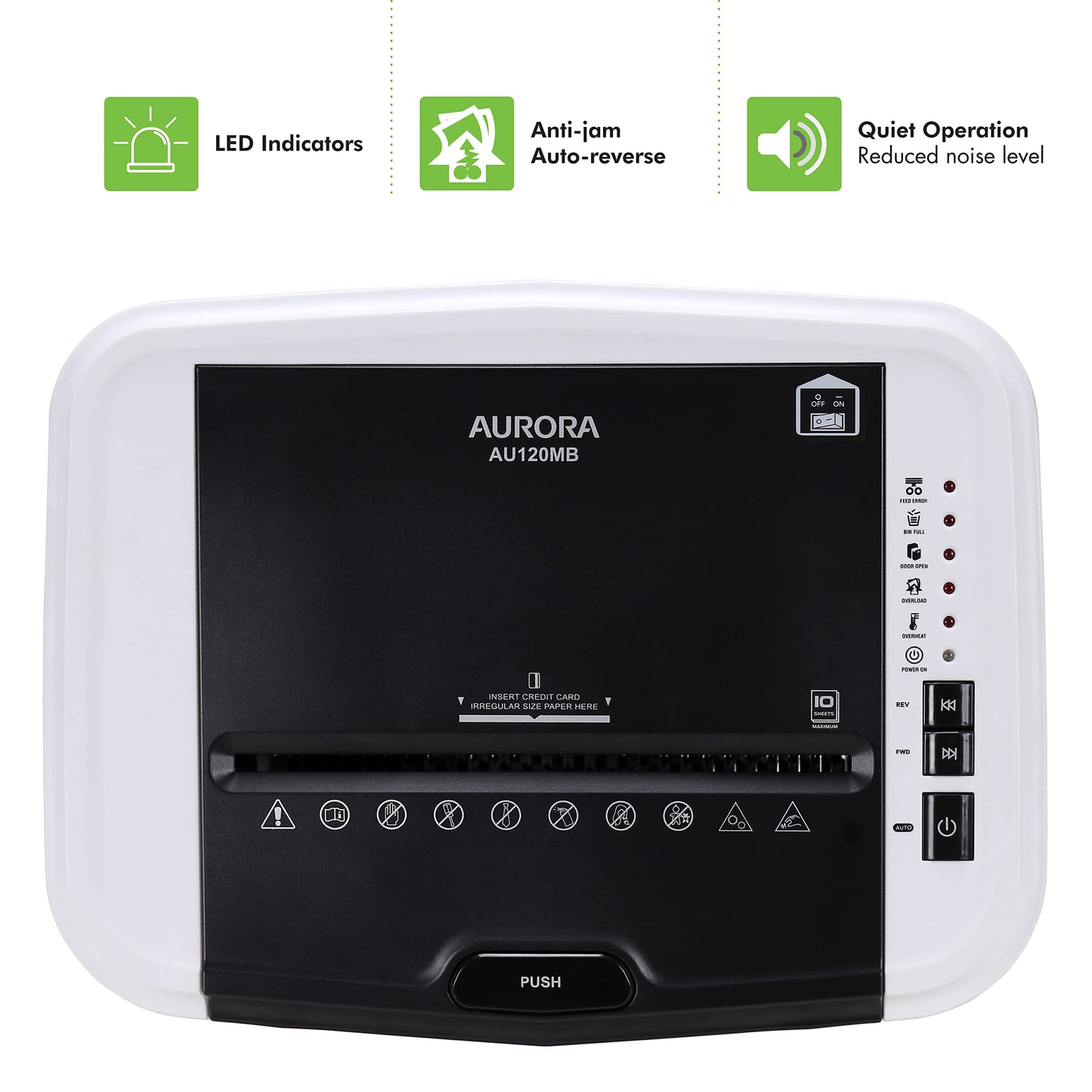 Aurora AU120MB 120-Sheet Auto Feed High Security Micro-Cut Paper Shredder / 30 Minutes (White/Black)