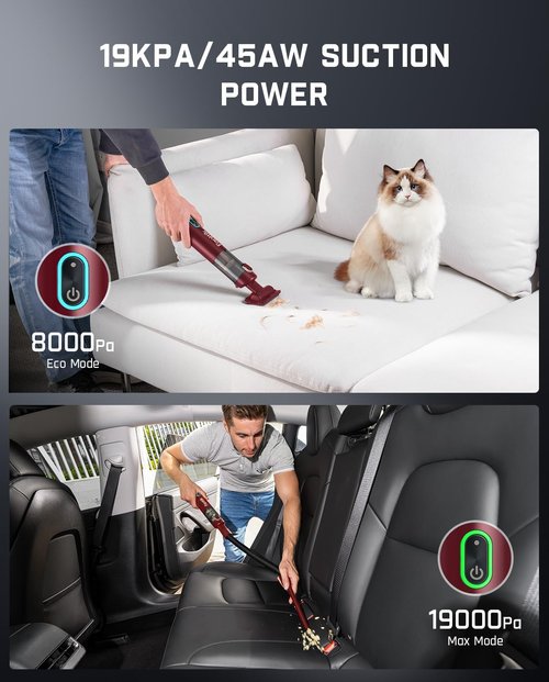 Fanttik Slim V8 APEX Car Vacuum - 4-in-1 Portable Mini Cordless Vacuum with 19000Pa Suction Power | Red