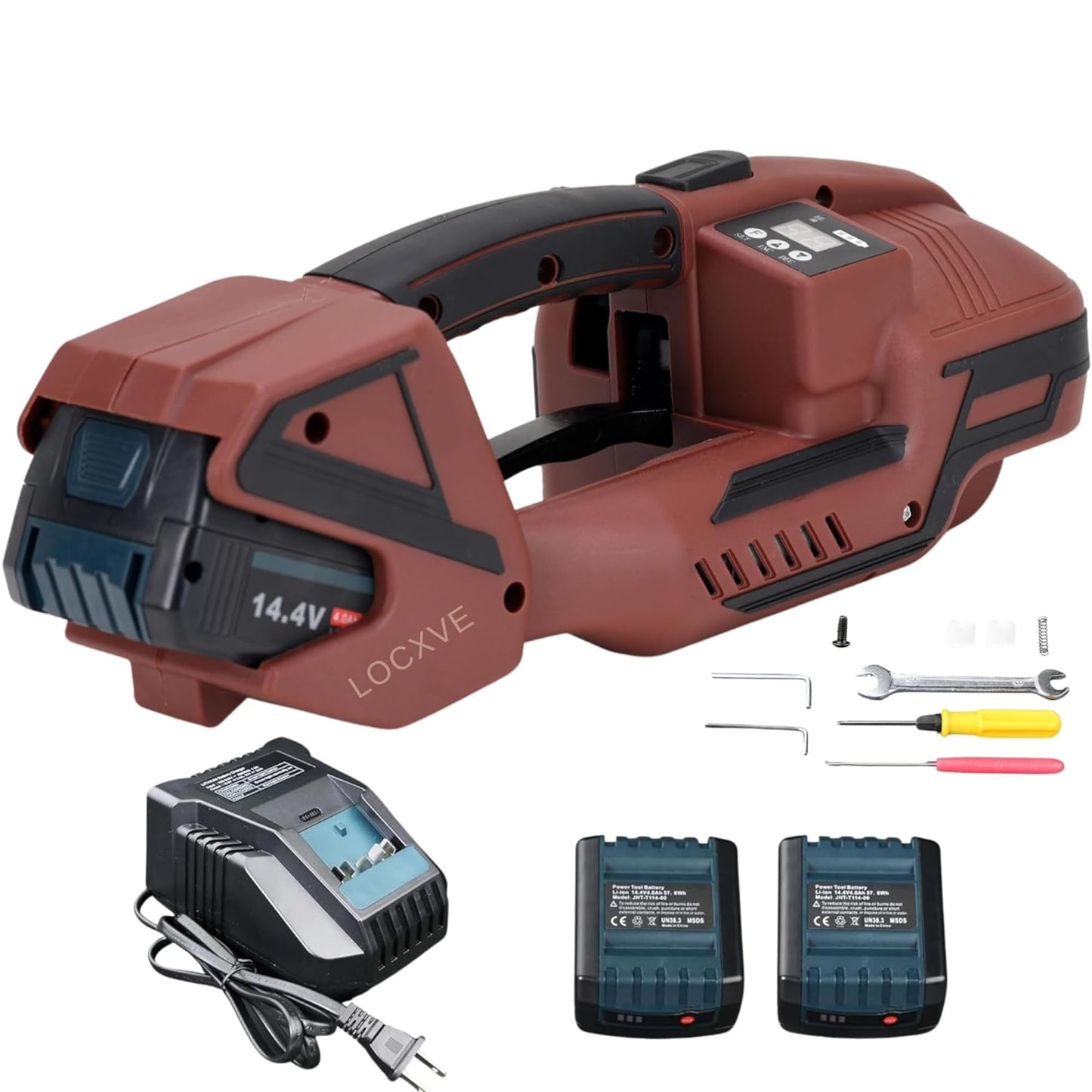 Electric Strapping Packaging Machine with LCD Screen Automatic 2 x 4000mah Battery Powered Portable Handheld Strap Tool for 1/2-5/8 in PP PET Straps Banding Box Pallet by LOCXVE
