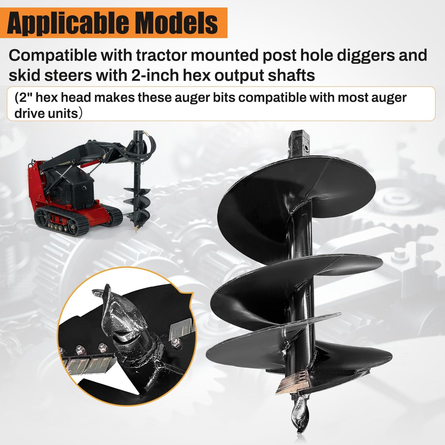 Dewinston 24" Heavy Duty Auger Bit for Skid Steer Tractor Post Hole Digger, 2" Hex Connect Adapter, 4ft Long, 4 Teeth