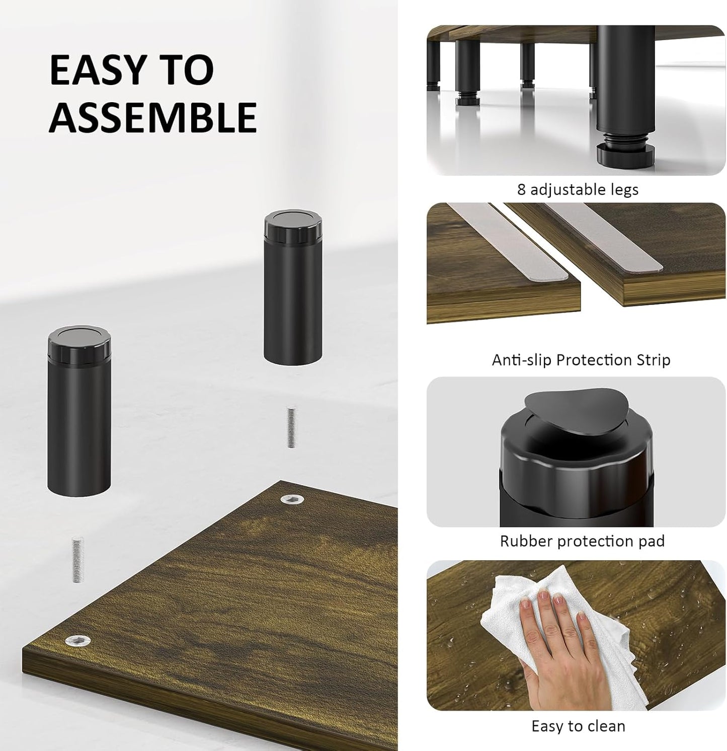 2 AX WABER Dual Monitor Stand Riser, Monitor Stand with Adjustable Length and Angle, Wood Monitor Stand for Desk