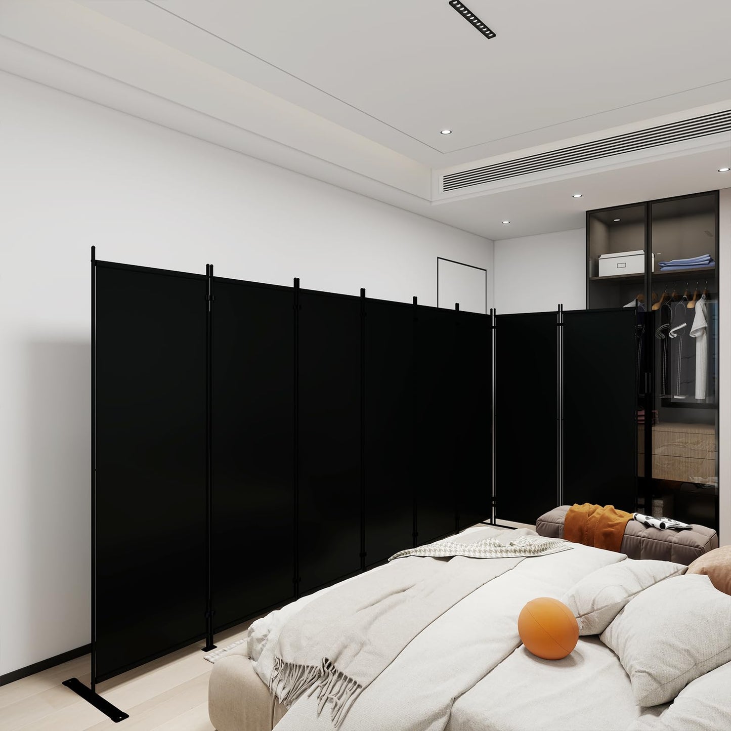 T&Jero 8-Panel Folding Room Divider, 6ft Tall Portable Privacy Screen Wall for Home and Office, Modern Freestanding Partition Separator for Bedroom, Studio, 173" Wide x 71" High, Black