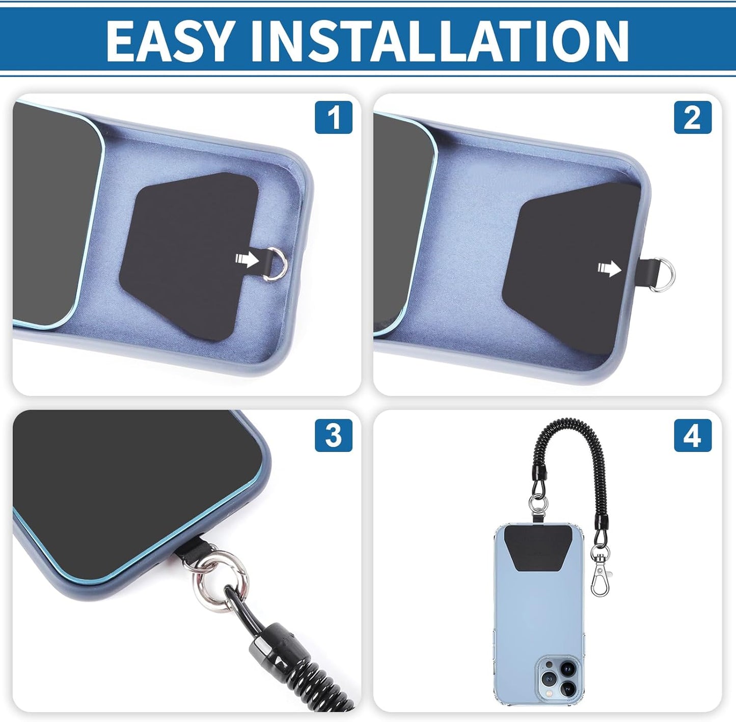 4 2* 4* Doormoon Phone Lanyard Tether with Patch, Cell Phone Lanyard with Phone Tether, Patch for Outdoor Hiking