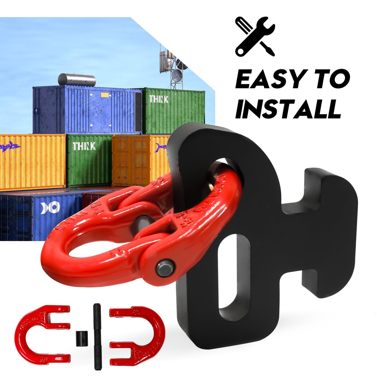 2-Pack Container Chain Bridle Hooks with Butterfly Clamps - Heavy Duty Replacement Hooks for Shipping Container Loading, Includes 2 Hooks & 2 Clamps - Durable Steel Construction, Easy to Install