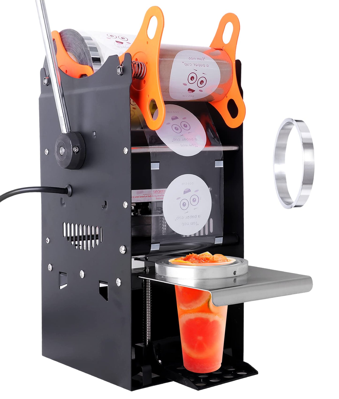 JIAWANSHUN Manual Cup Sealing Machine Electric Cup Sealer for Bubble Boba Milk Tea Cup Sealer for Height 170mm φ90mm/95mm Plastic and Paper Cup (110V)
