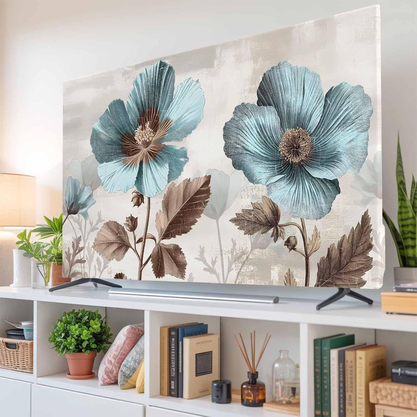 Yukro 32 Inch, 28"x16" Blue Broccoli Indoor TV Dust Cover, Farmhouse Rustic Floral Retro Victorian Style Elastic TV