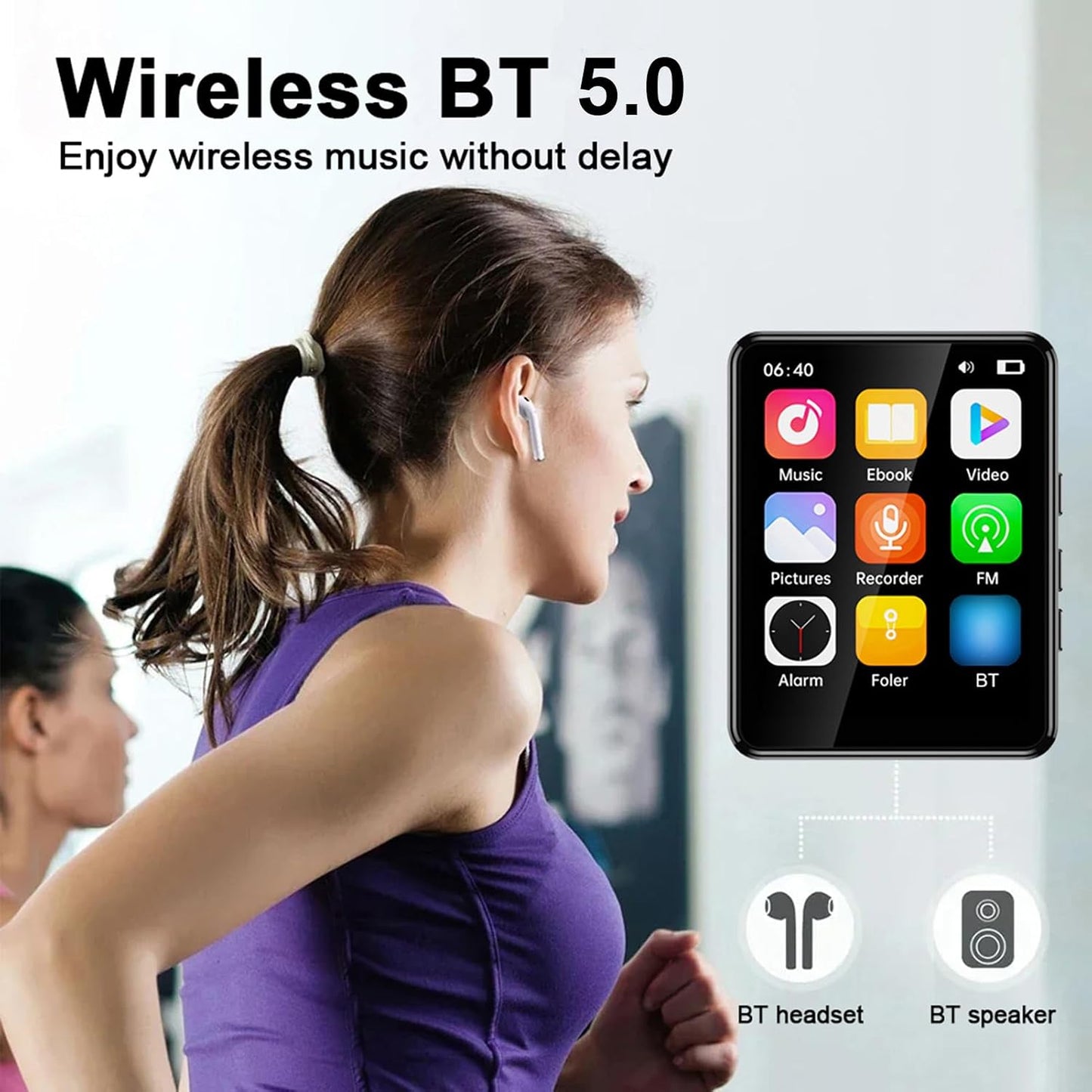 Docooler MP3 MP4 2.4 Inch MP3 Player with Speaker Full Touch Screen BT with Built in Speaker and TF Card Expansion