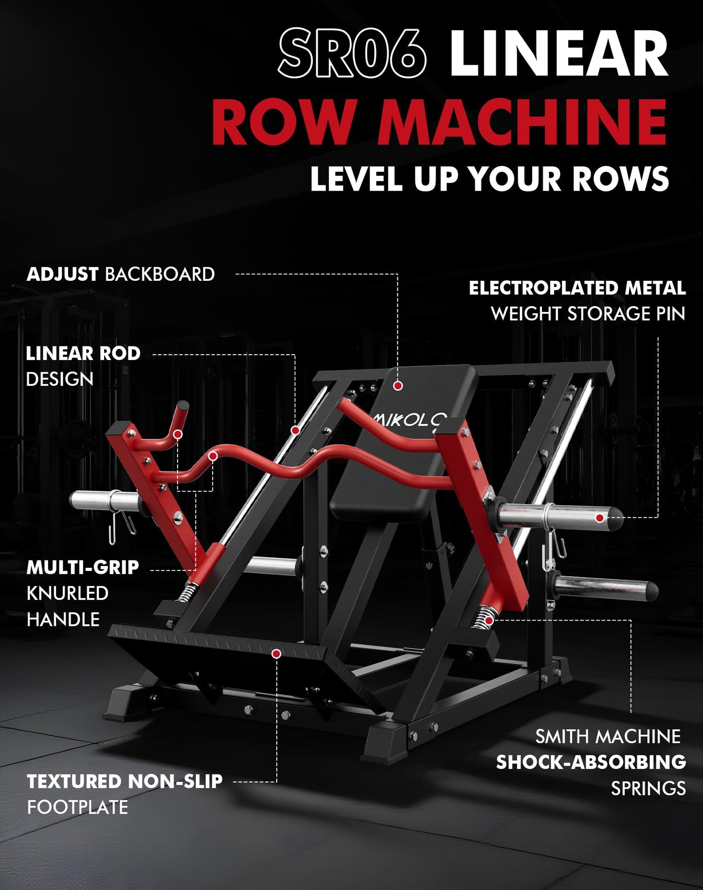 Mikolo Linear Row Machine, Back Workout Machine for Home Gym, Plate-Loaded Back Machine with Linear Bearing, Back Row Machine LAT Training Equipment SR06 Ultra(Machine Only)