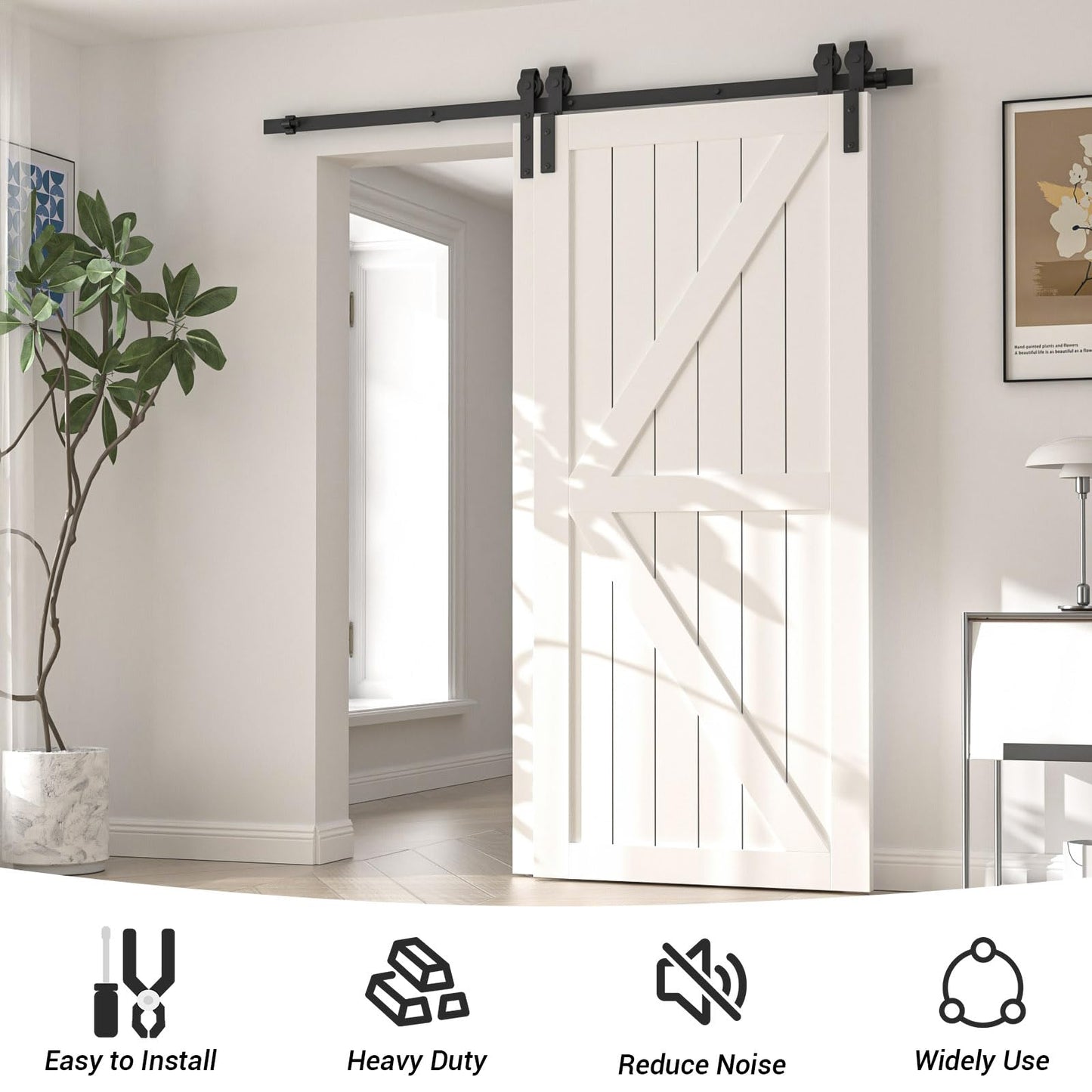 AONAYIOA 6FT Bypass Sliding Barn Door Hardware Kit, Combination Track Mode Sliding Door Hardware, Double Wooden Doors Use Single Track Bypass Barn Door Hardware Fit for Door Opening 70" (6 Feet)