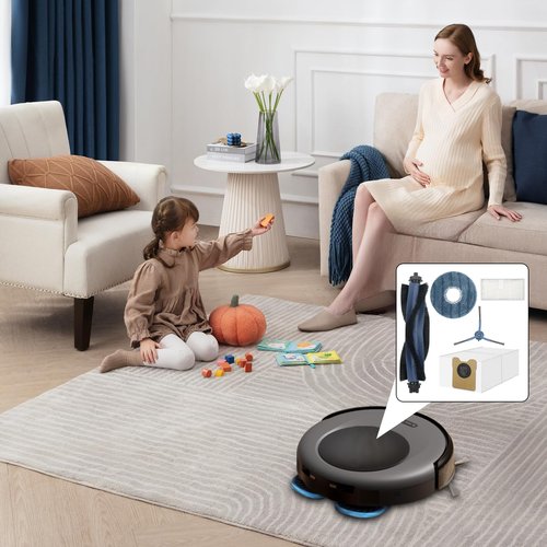 Asrhine 28 Pack Replacement Accessories for Eufy Omni C20 Robot Vacuums Parts, 2 Main Brush, 6 Side Brushes, 6 Washable Filters, 6 Dust Bags, 6 Mop Pads, 1 Cleaning Tool and 1 Screwdriver