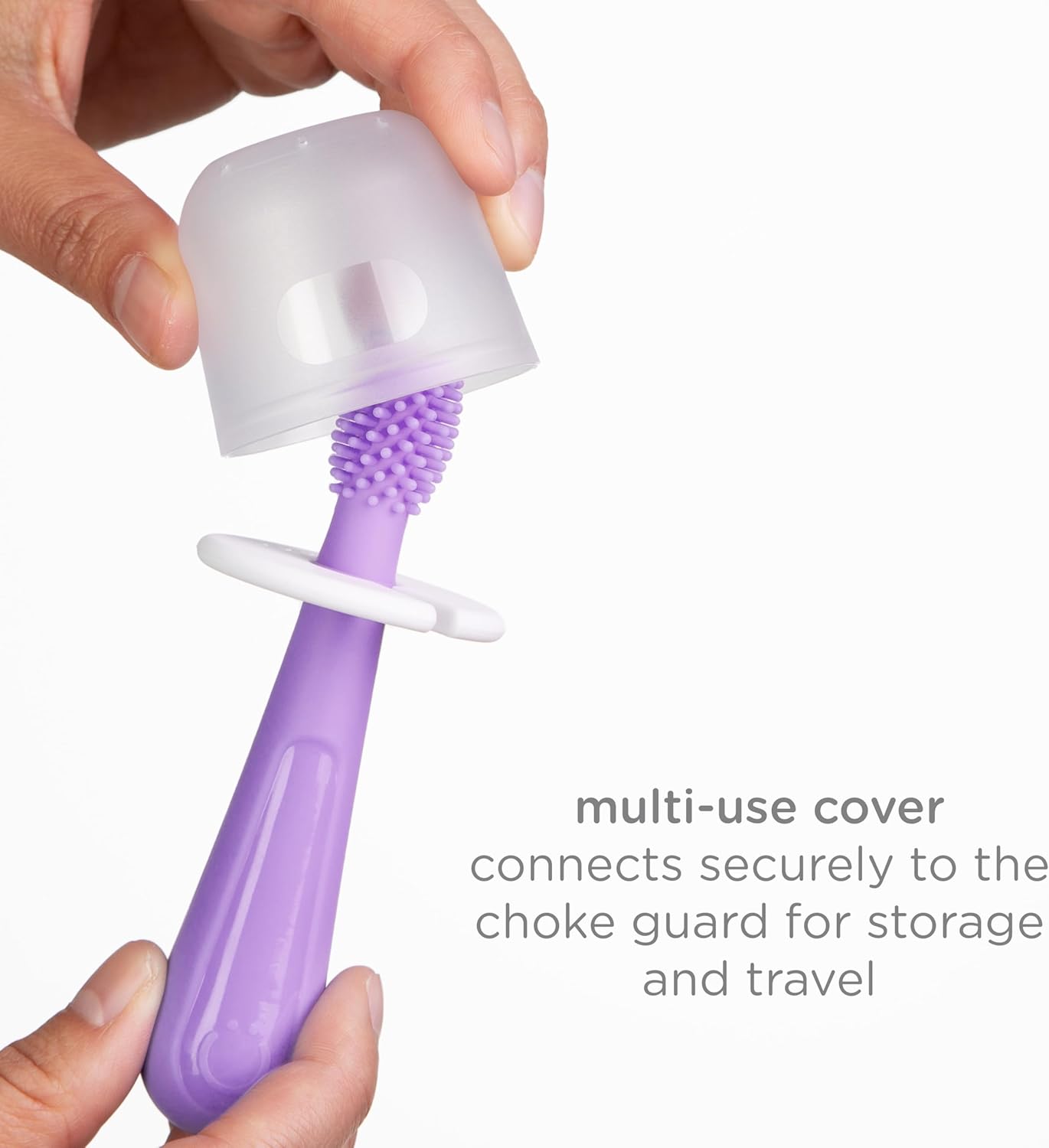 Ubbi 360° Baby Training Toothbrush - Safety Shield & Cover, Food-Grade Silicone, Smoothie Purple