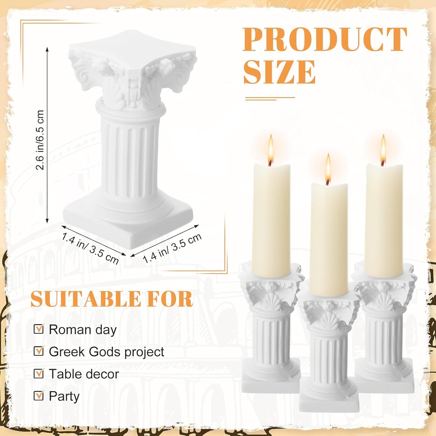 Reallnaive Mini Greek Column Candle Holders - 10 Pcs Resin Pillar Stands for Wedding & Christmas Decor
