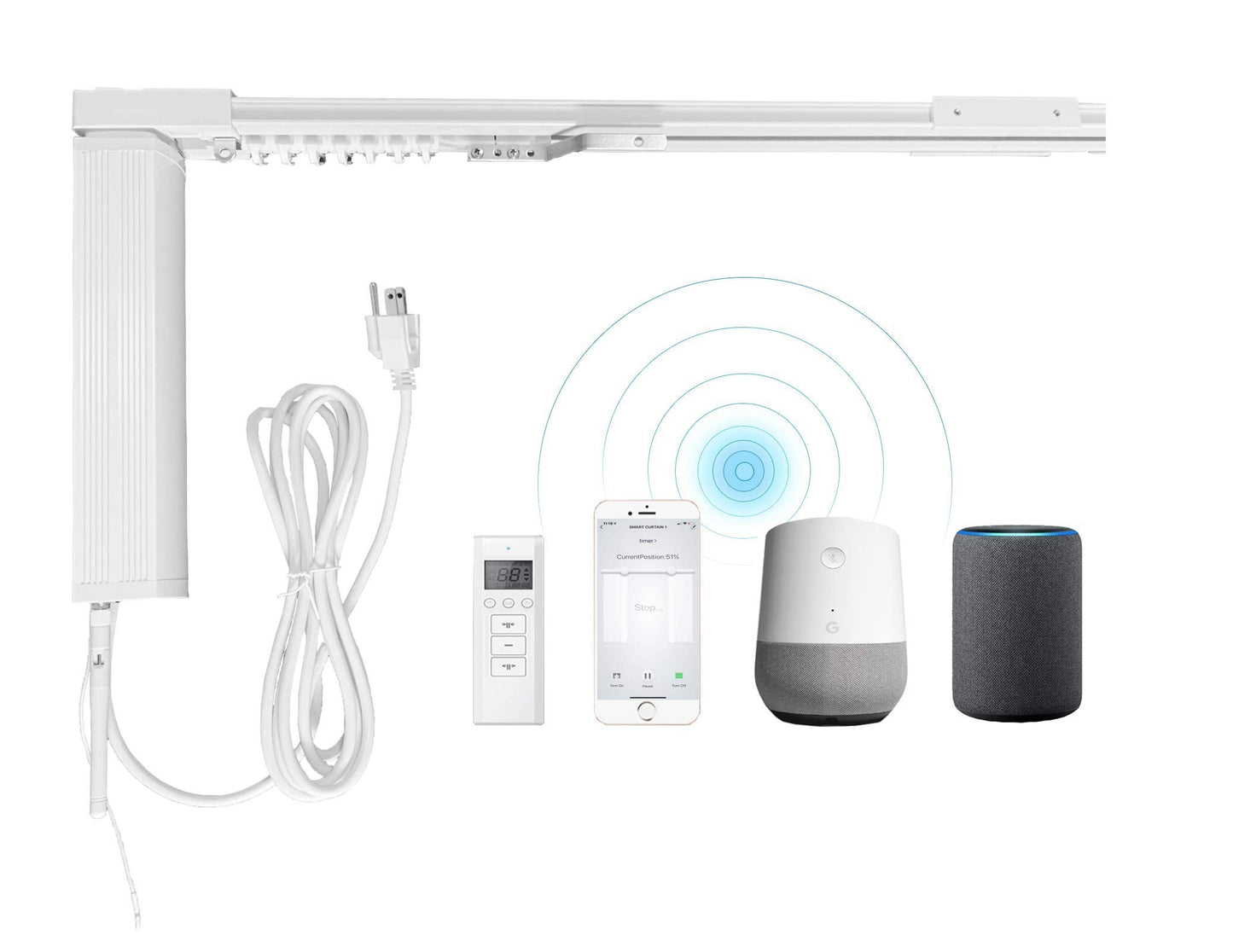 American Homesupplier Smart Curtain System, Heavy Duty Electric Curtain Rod, WiFi Control, Compatible with Alexa, Google Home, Adjustable Length (20 ft rod)