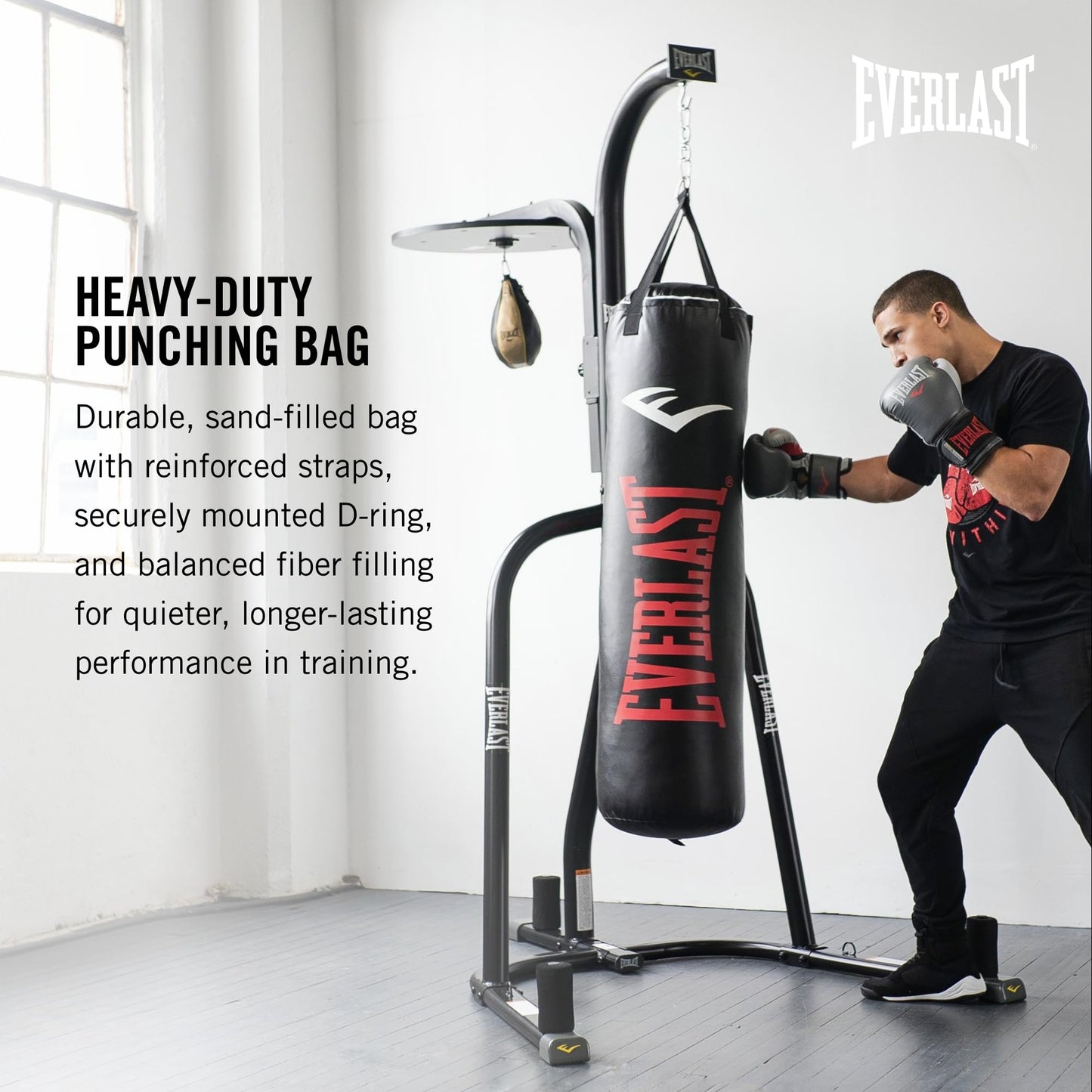 Everlast Elite 2 Heavy Bag (70 LB) with Wood Beam Heavy Punching Bag Hanger, Durable Boxing Heavy Bag for Home Training