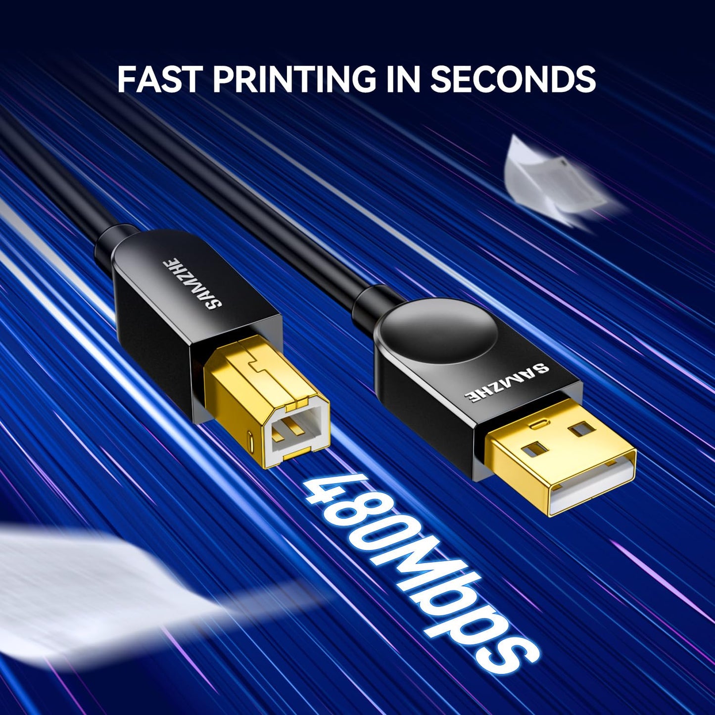 5FT 2.0 SAMZHE USB A to B Printer Cable, High Speed Printer Cord for HP Canon Epson Dell Samsung Brother Lexmark Xerox