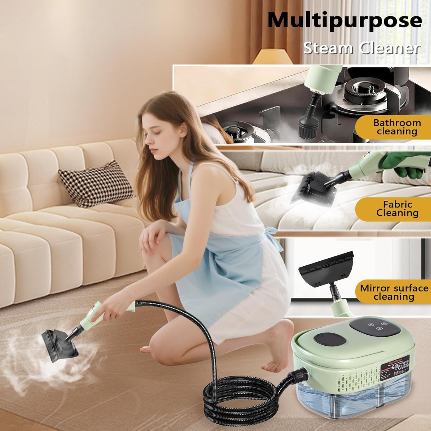 Skiennix Steam Cleaner - High Pressure Handheld Steamer with 15s Heat-Up & 11 Accessories | Ideal for Home, Floors, Car, Grout, Kitchen