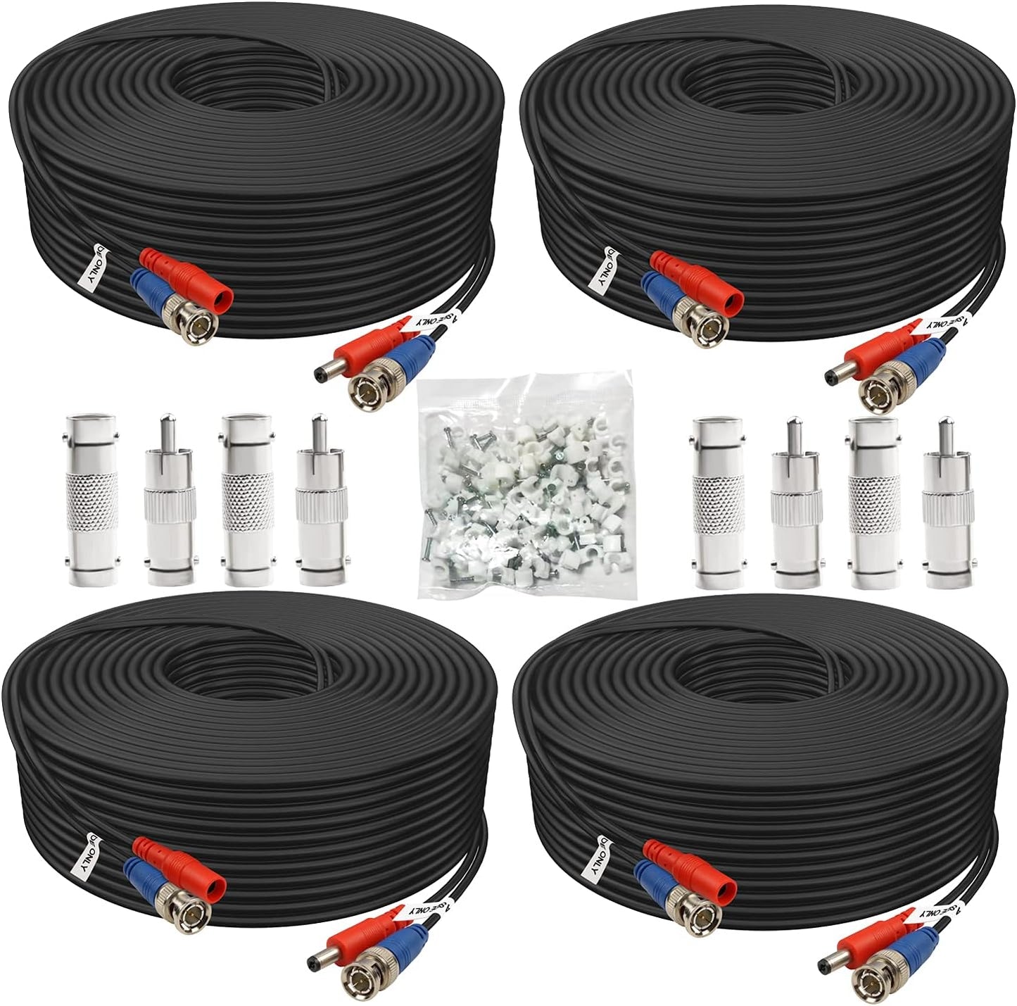 Aimyzii 100ft 4 Pack 8X Adapters,100 BNC Cable BNC Video Power Cable,Security Camera Cable for CCTV Camera DVR Security