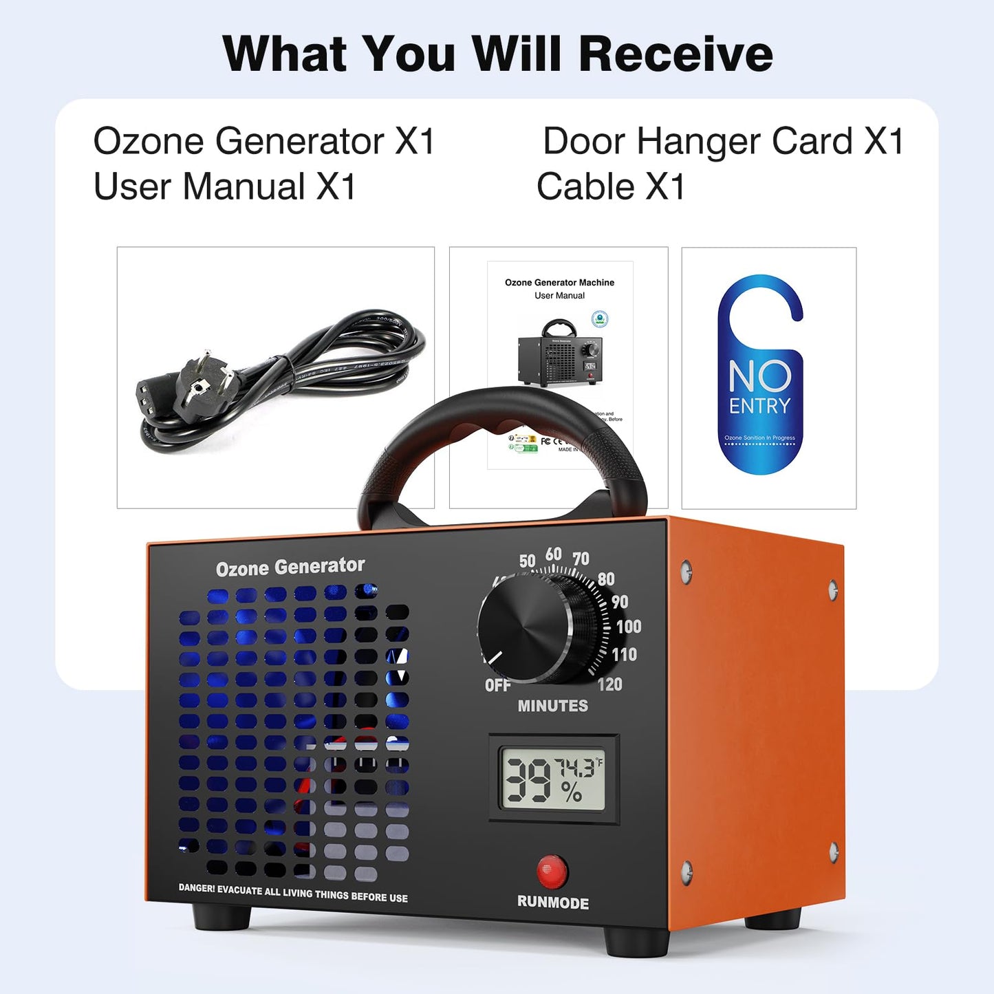 Ozone Generator Odor Eliminator Machine - 2-In-1 Air Ionizer Purifier 160,000mg/H High Capacity O3 Deodorizer With Temp/Humidity Display, Ozonator For Home, Car, House, Hotel, Kitchen, & Pet Areas