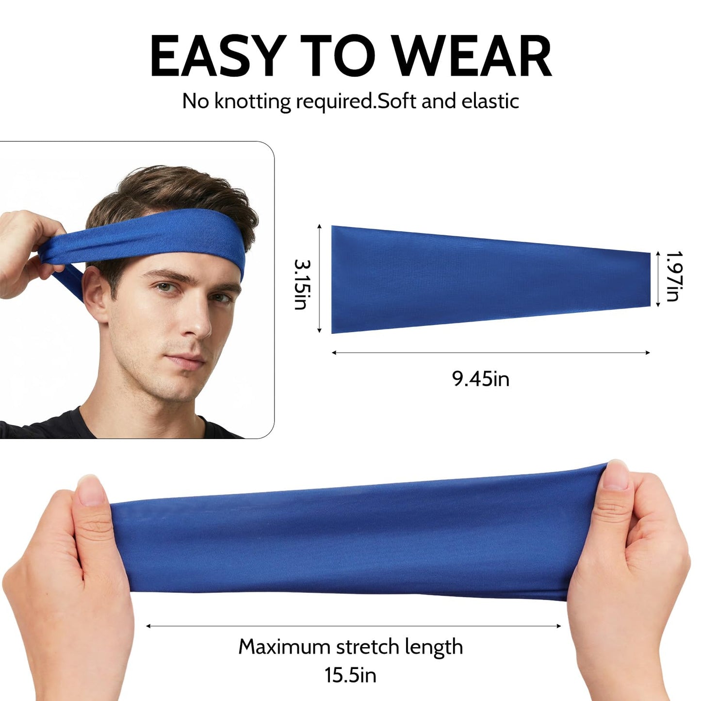 Sports Headband Quick-Dry Sweatband for Men Women Soft Moisure Wicking Headbands Breathable Athleticl Headbands Stretchy Comfortable Unisex Sweatbands for Running Cycling Gym (5 Pcs)