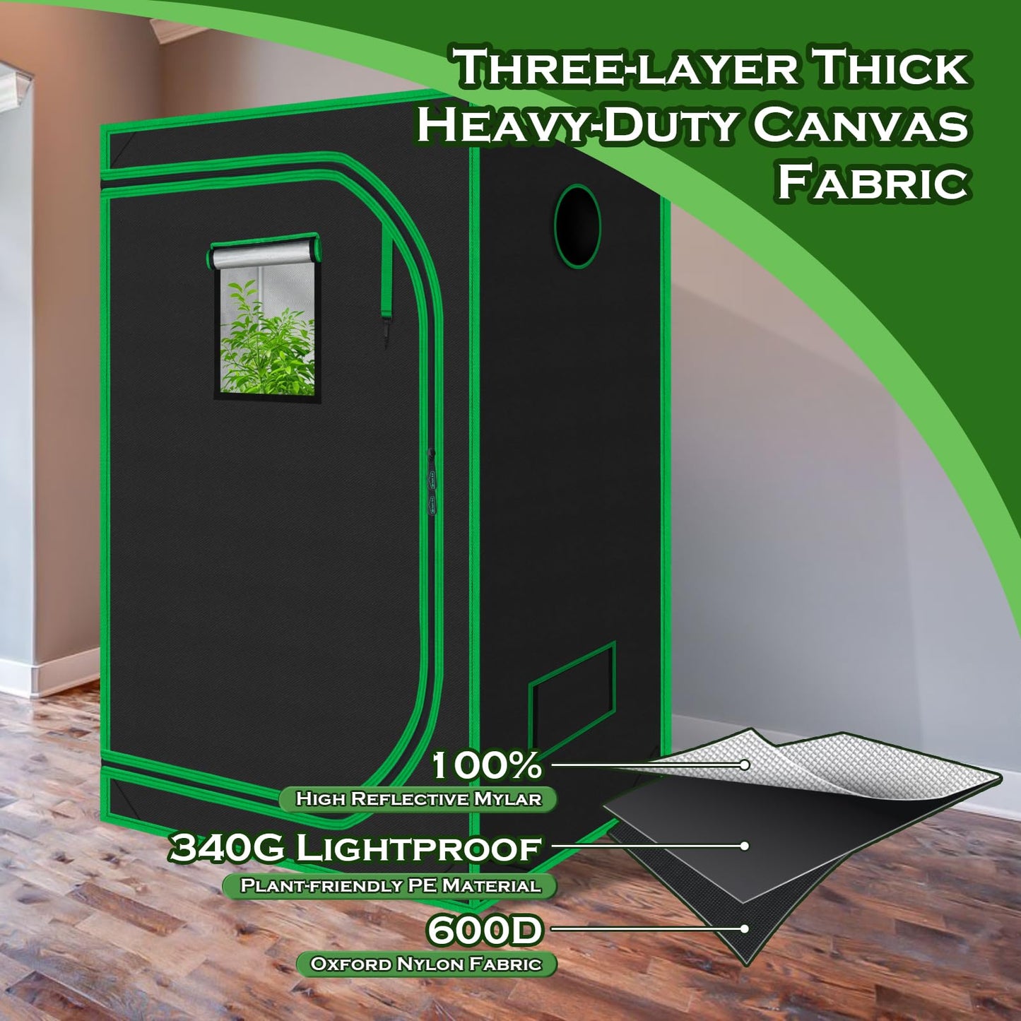 Green Hut 60"x60"x78" 600D Mylar Hydroponic Growing Tents for Plants Inside Reflective Grow Tent Growing Room Hydroponic System 5x5 Grow Tent