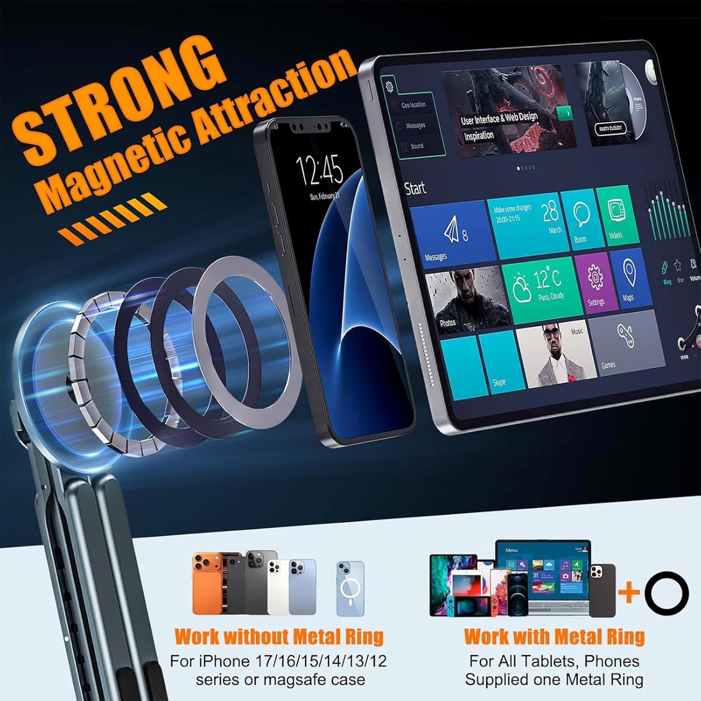 BONERUY 8 3 1 Laptop Stand for Desk, Adjustable Aluminum Alloy Magnetic Foldable Phone Stand, Level Height Adjustable