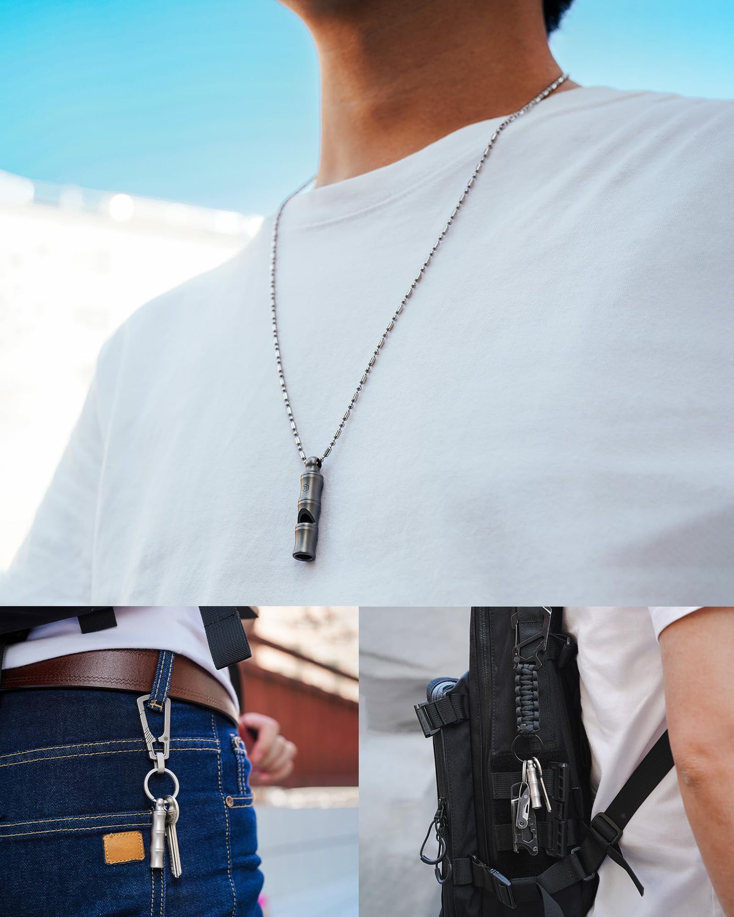 KeyUnity KA55 Titanium Emergency Whistle with Metal Lanyard, 120dB+, One-Piece Outdoor Survival Whistle, Ultra-Light, Rustproof