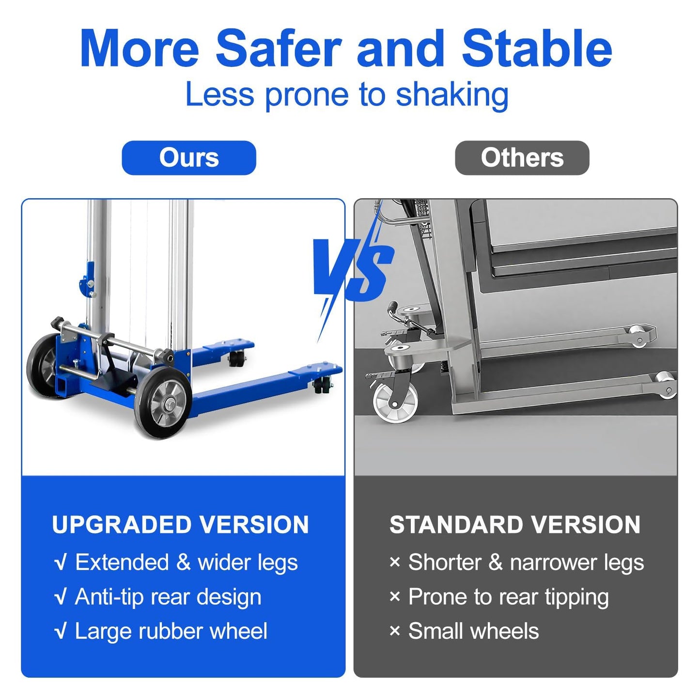 ELOMBR 122" 400lbs Material Lift Winch Stacker, Hand Winch Lift Truck with Fixed-Leg, Manual Material Lifter Pallet Stacker for Contractor, Workshop, Industrial, 34.60"L x 24.80"W