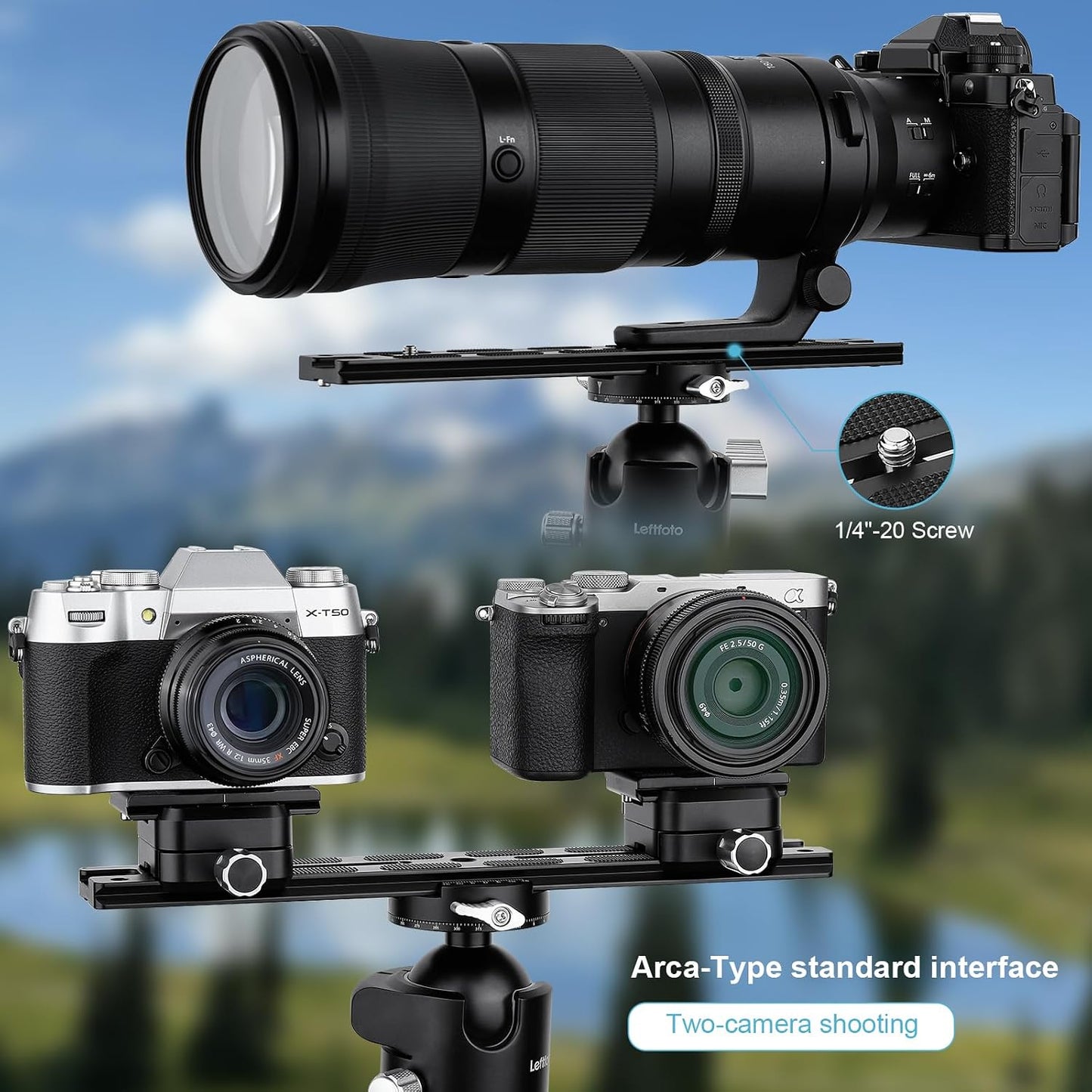 Leftfoto 280mm Metal Dovetail Slide Rail Arca Swiss Type Quick Release Plate with Cold Shoe & Anti-Slip Pads for DSLR