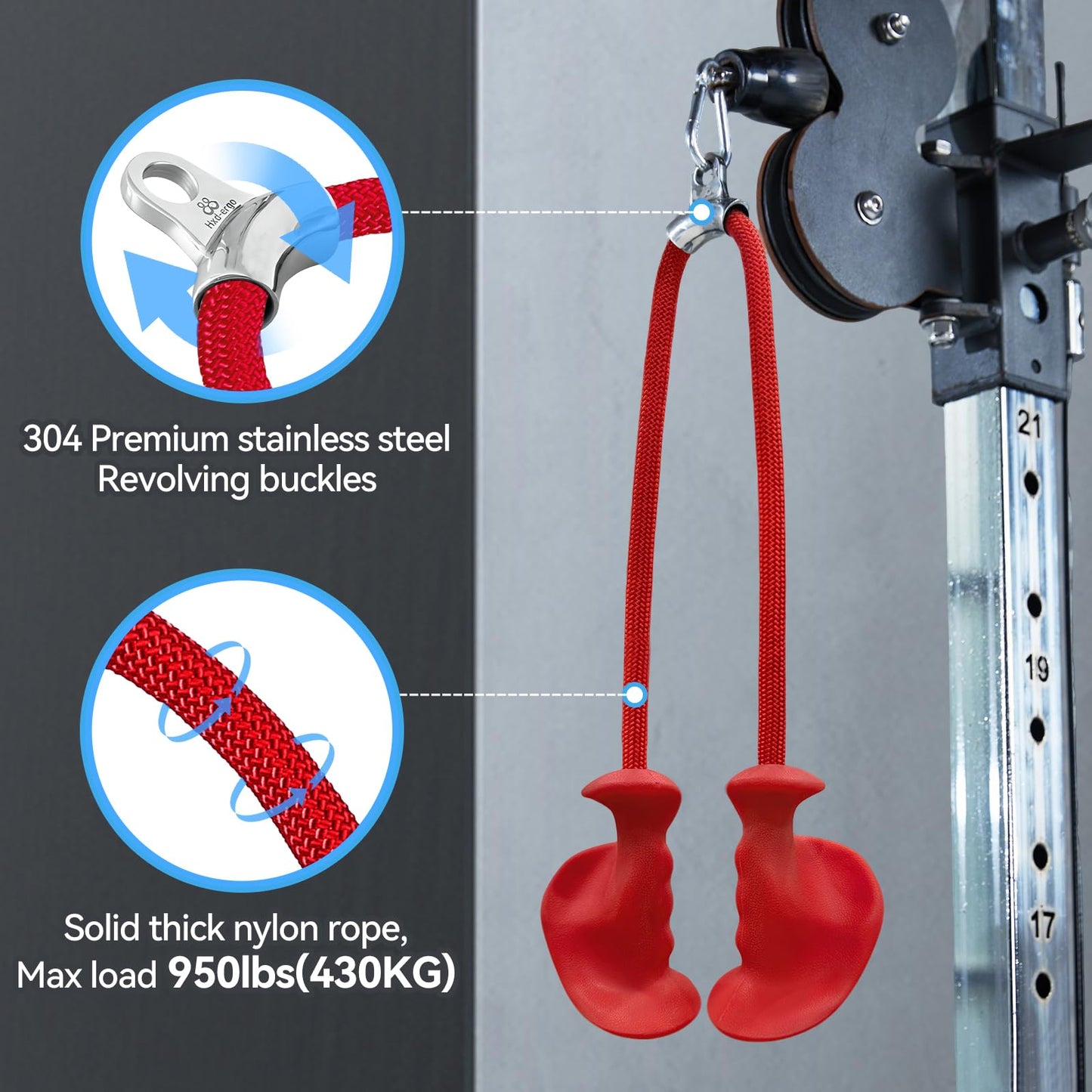 CYBEOE Tricep Rope Ergonomic Tricep Pull Down Attachment 36In - Rope Attachment for Cable Machine Pulley System Gym Home Triceps Rope Cable Attachment Workout Equipment (Red)