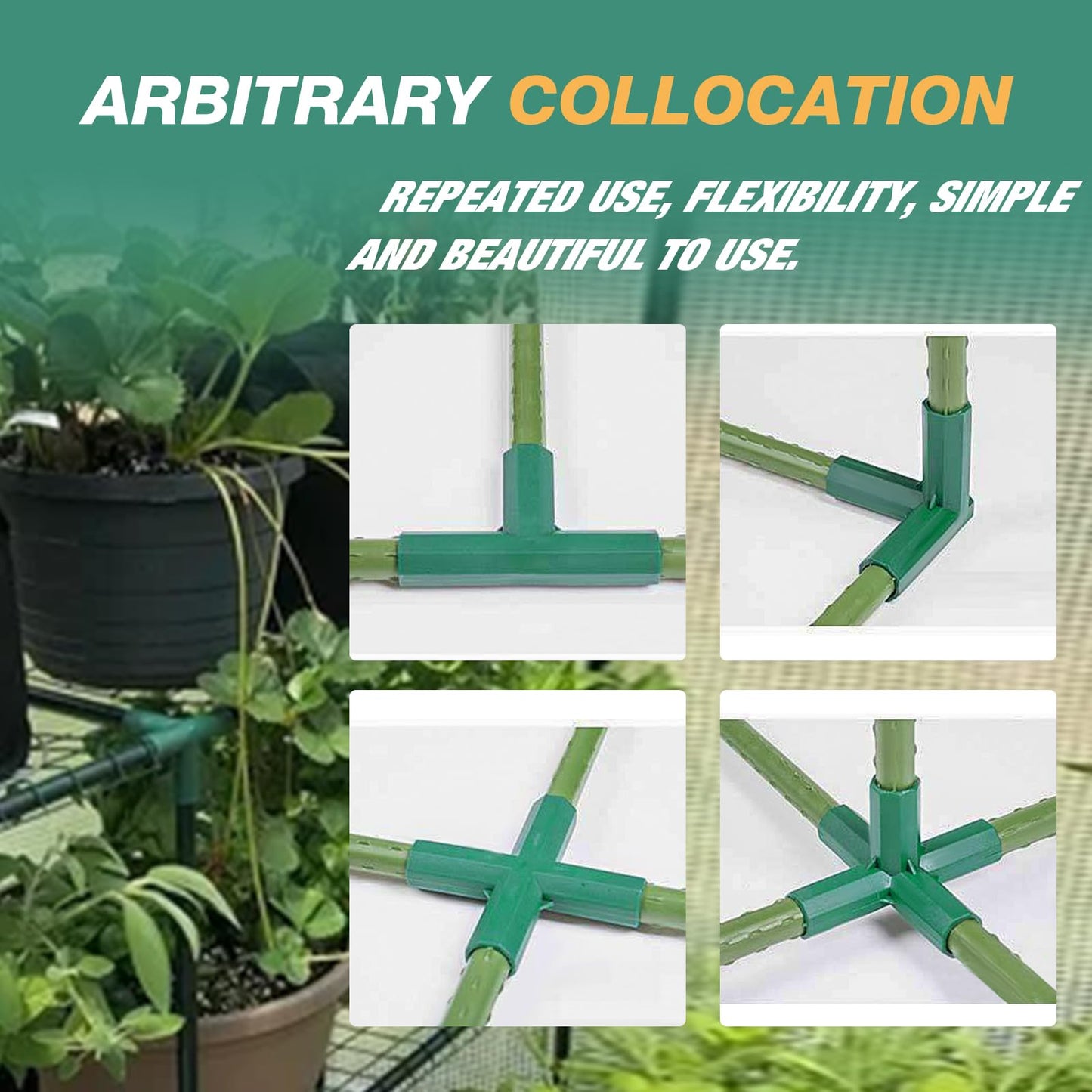LIDSCURA 20PCS 16mm Gardening Frame Joints Pole Connector Straight Plastic Greenhouse Frame Connector