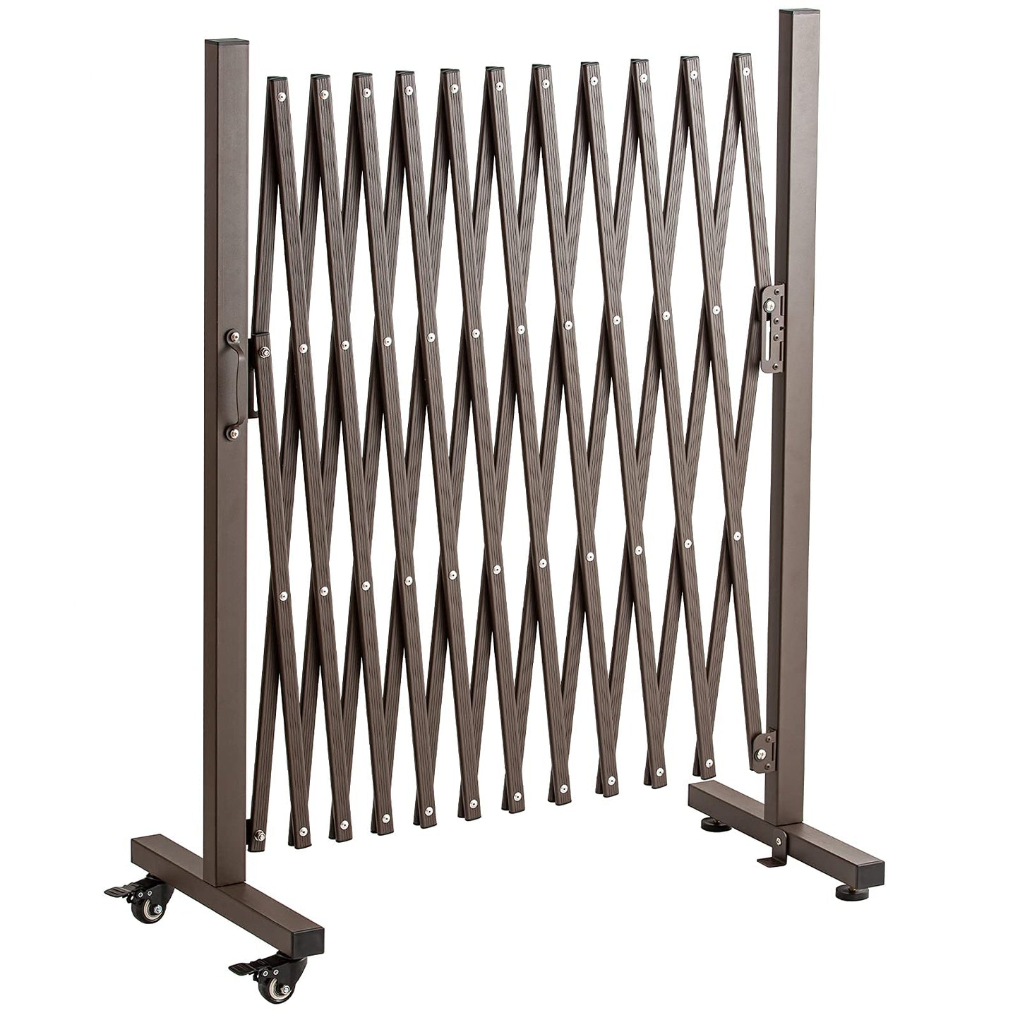 TECSPACE Aluminum Expandable Garden Fence, Portable Barricade Gate with Casters, Expansion Size 126×15.2×40.6 inches, Adjustable Flexible Fence Mobile Barricade Safety Barrier