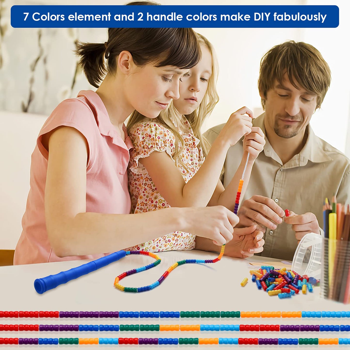 Kingcolor Double Dutch 16 FT 2 Pack Long Jump Rope, Plastic Segmented Beaded DIY Rope, Suitable for Children and Adults, Long Enough for 5-6 Jumpers (Blue)
