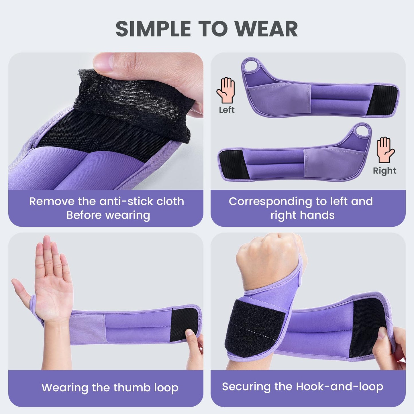 Sportneer Wrist Weights with Thumb Loops Lock for Men Women, 2 LBS /4 LBS Pair Arm Hand Weights for Running Walking Jogging Physical Therapy Gym Strength Training Cardio Exercise, Increase Wrist & Hand Resistance (Purple, 1 LB x 2)