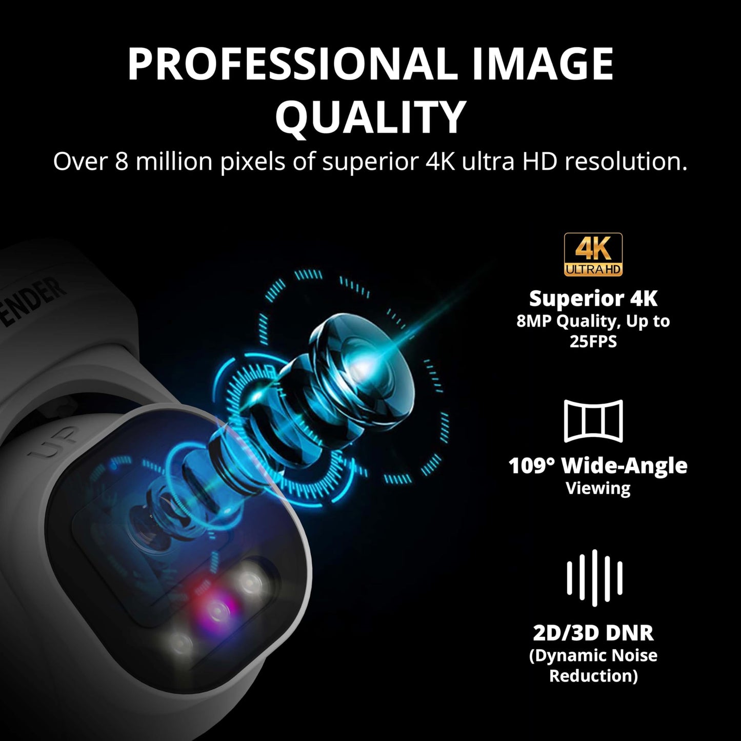 Defender AI Powered Sentinel Pro Turret 8CH NVR PoE Security Camera System, 4pc Metal Turret Cameras, 109° Wide Angle, IP66 Rated, Audio Recording, Web Viewing, 1TB HDD, Works w/Empower App