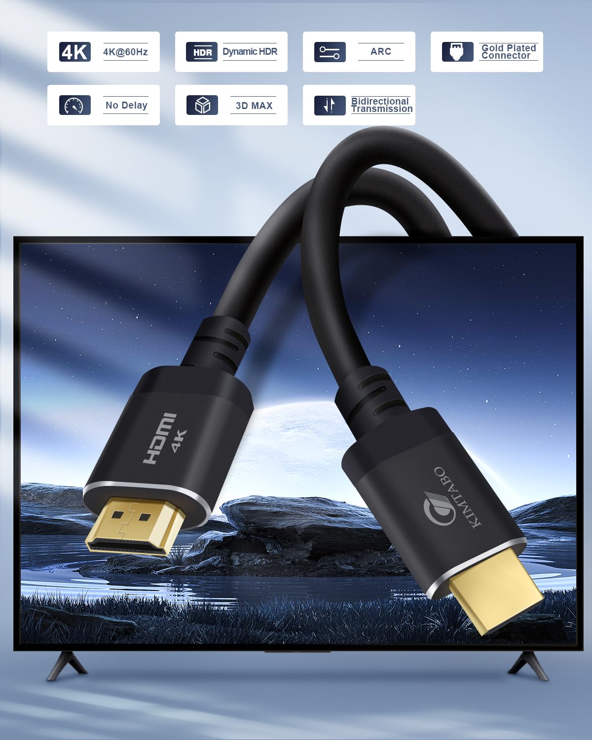 50ft 4K 60Hz 2K 1080p 3D PS3/4 (15m) HDMI Cable, Ultra High Speed Long HDMI Cables Support ARC, Gold Plated Connectors