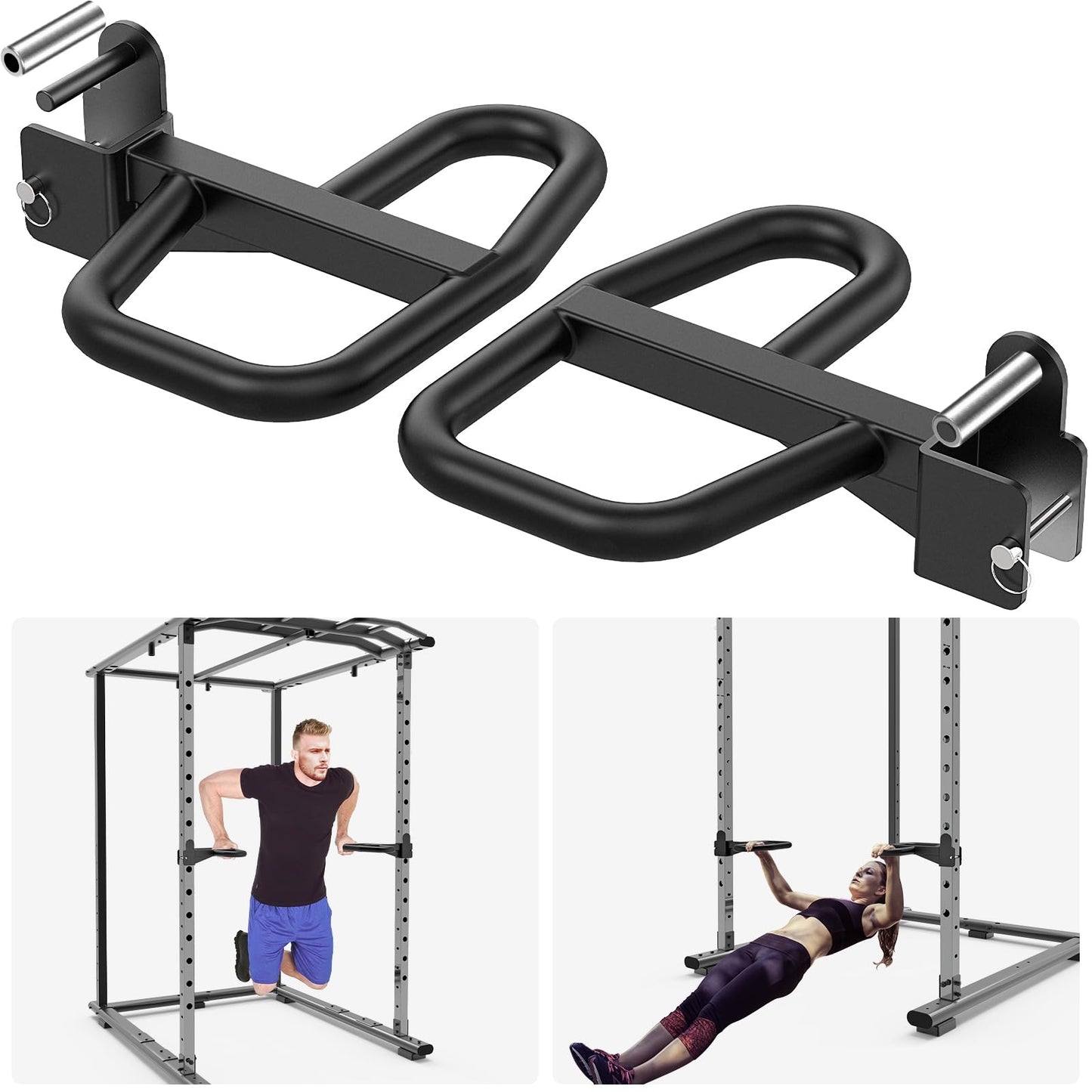 SELEWARE Multi Grip Dip Bar Attachment for 2" x 2" with 1" Hole Power Rack, Wide and Narrow Grip Handles Squat Rack Attachment for Strength Training, 500 lbs Capacity