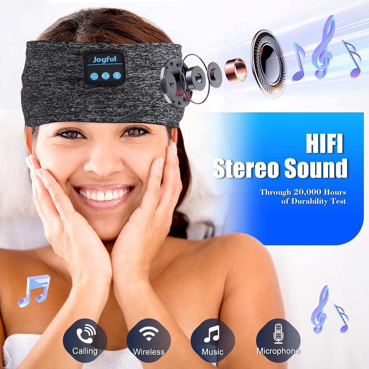5.3 Sleep Headphones Bluetooth Headband, Sports Wireless Earphones Sweat Resistant Earbuds with Ultra-Thin HD Stereo
