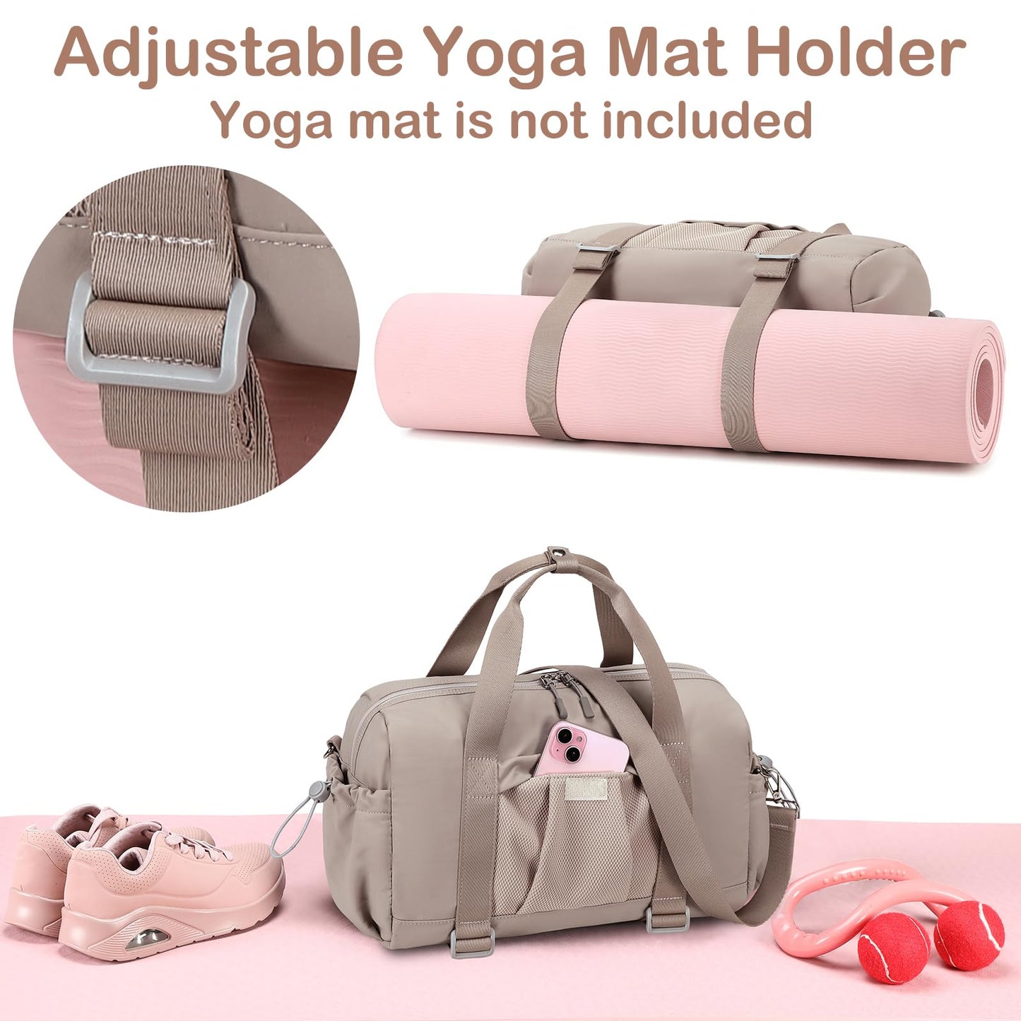 LEDAOU Small Gym Bag for Women, Mini Duffle Bag with Yoga Mat Holder Lightweight Carry On Sports Bag with Separate Shoe Pocket & Wet Pocket Duffel Bags Dance Yoga Workout Bag