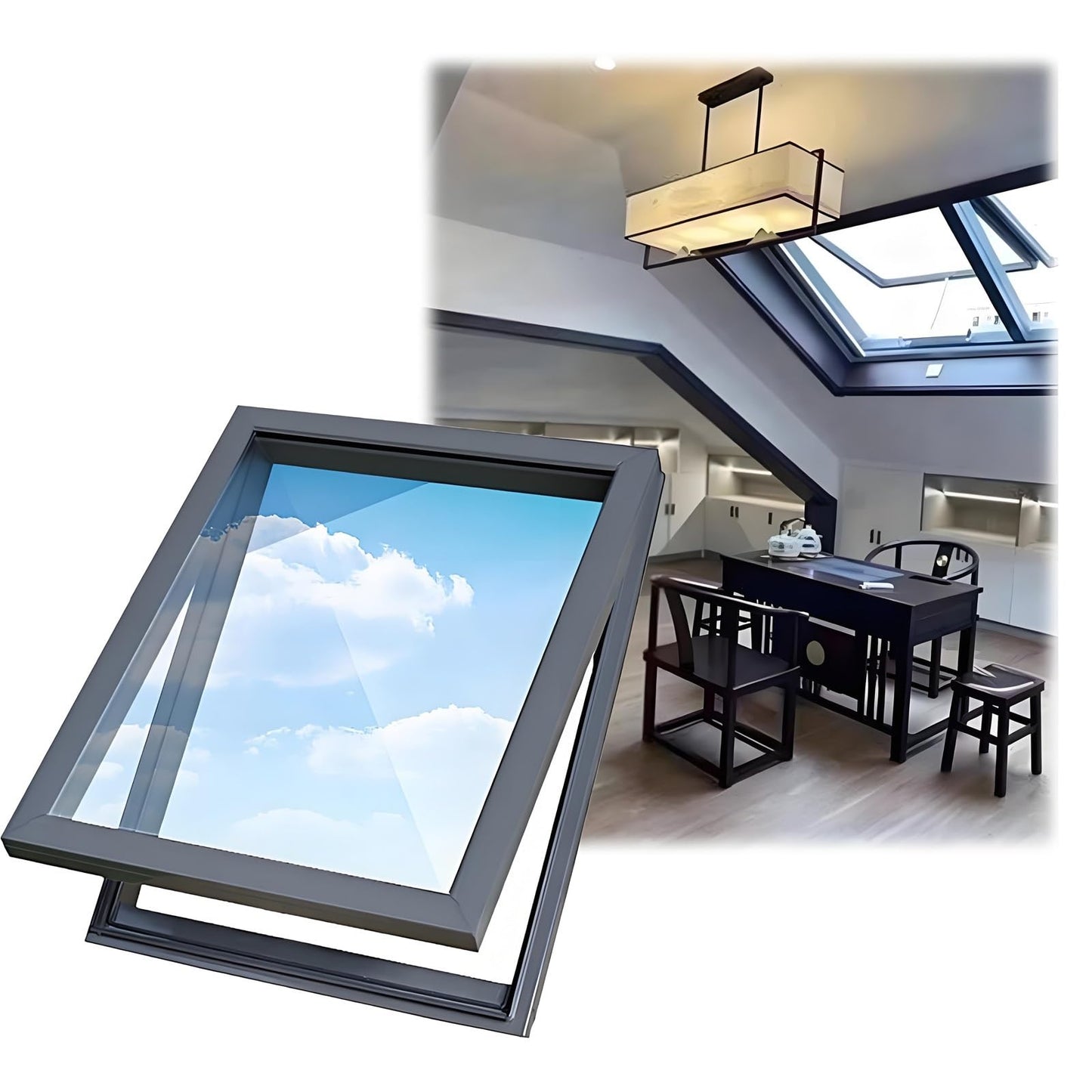 Skylight Windows for House Roof with Double Layer Tempered Glass, Roof Lighting Well Window for Indoor Attic, Aluminium Window Cover for Garage/Basement/Loft/Dark Room(24x12)