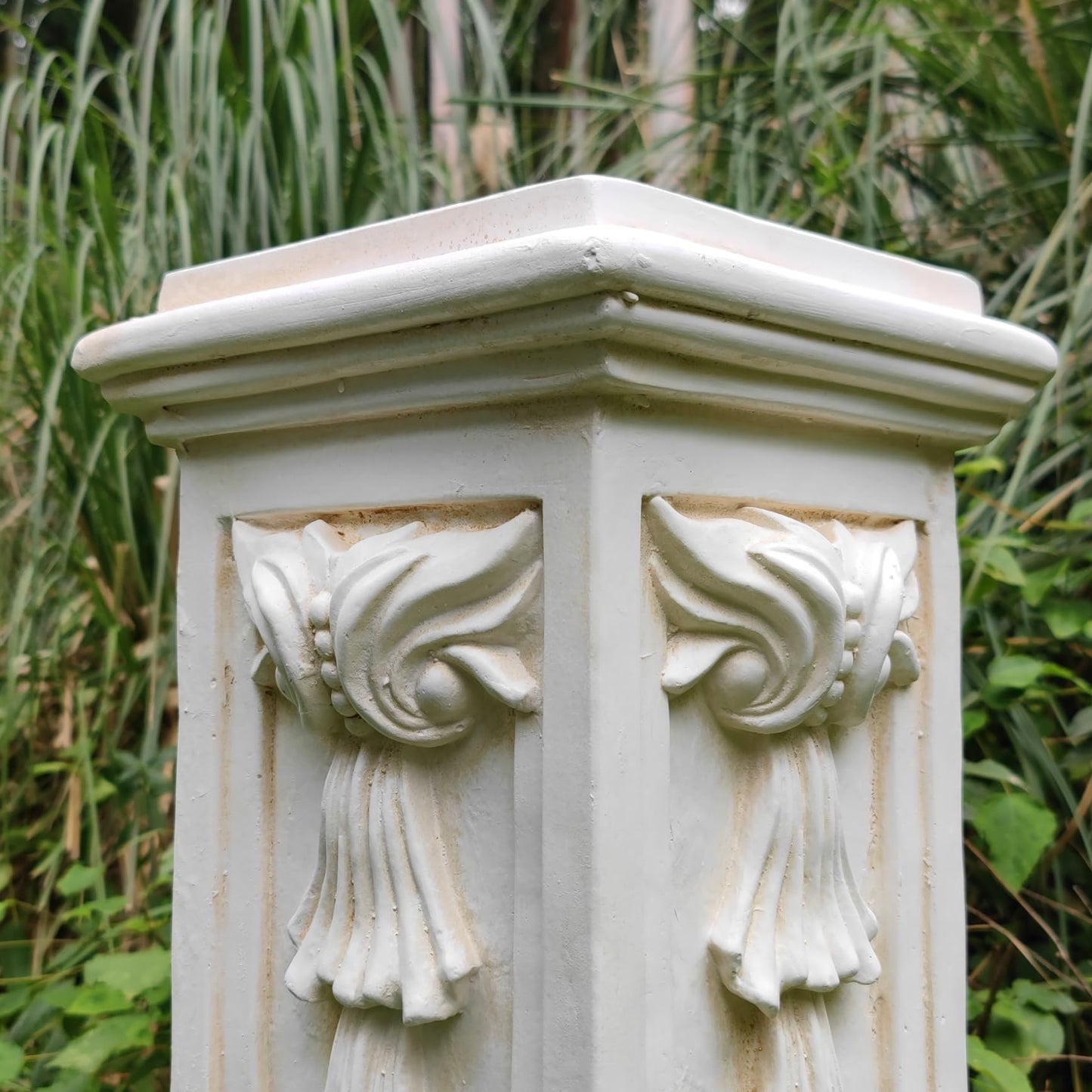 OUTOUR Greek Roman Square Pillar Magnesium Oxide Column with Stand Pedestal Holder Base for Wedding Tables, Indoor/Outdoor Patio and Garden Decor Large Size Pillar 35.8'' High