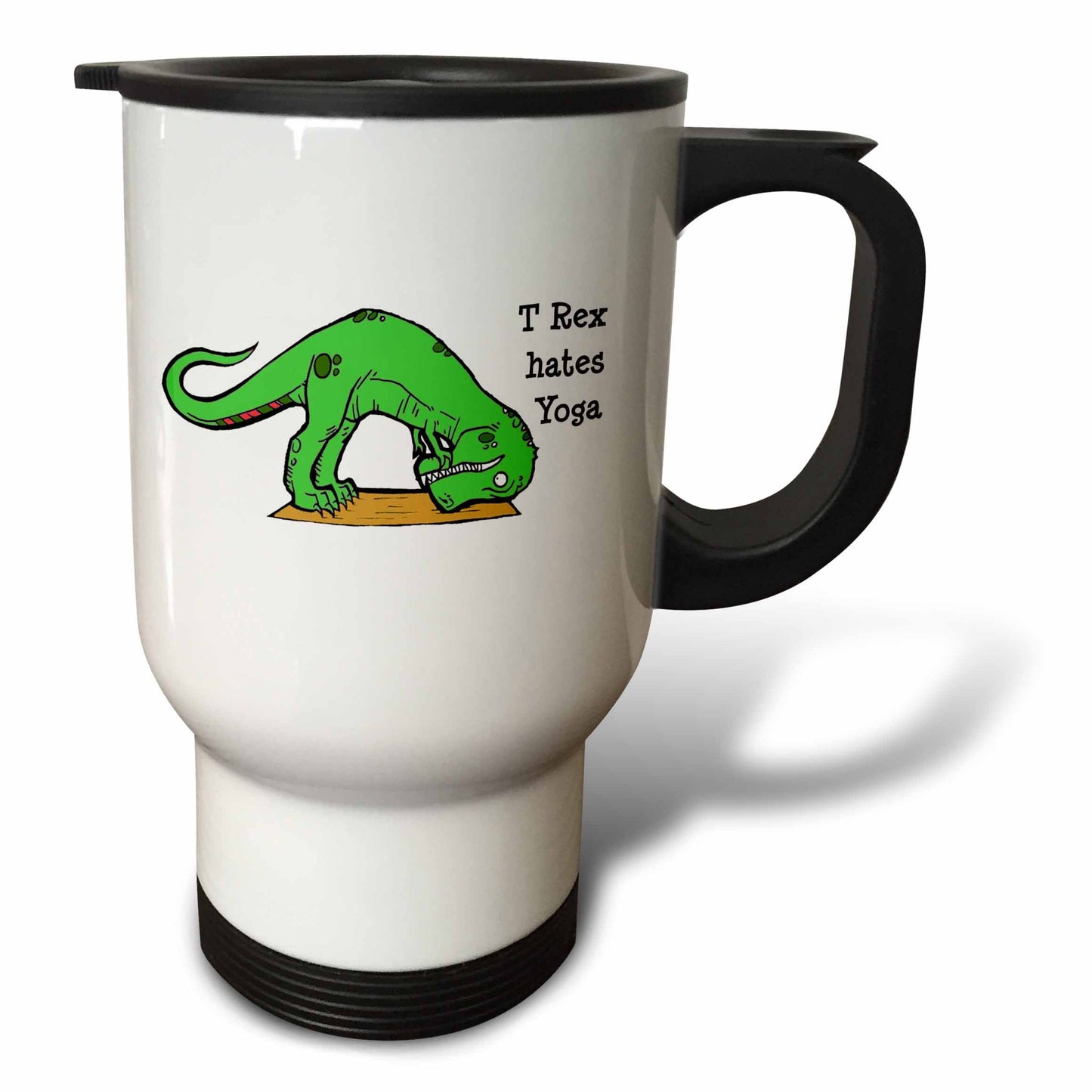 3dRose T Rex Hates Yoga, Travel Mug, 14-Ounce, Stainless Steel