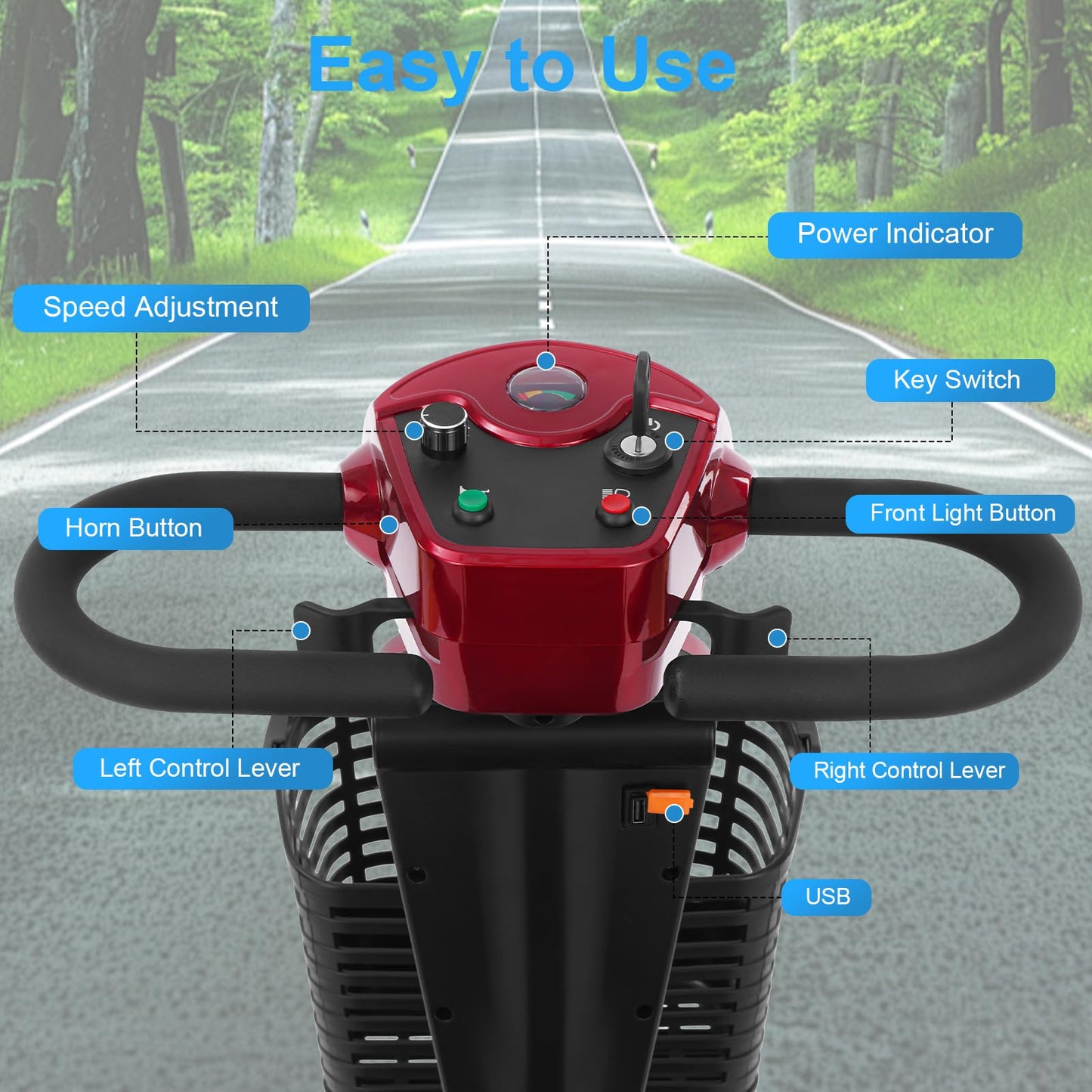 Eldryvon Mobility Scooter for Adults, 15/25/30/50 Miles Long Range, Foldable Electric Scooter for Seniors, Compact Heavy Duty Mobile for Travel, 300Lbs All Terrain, Rotating Wide Seat, Dual Baskets