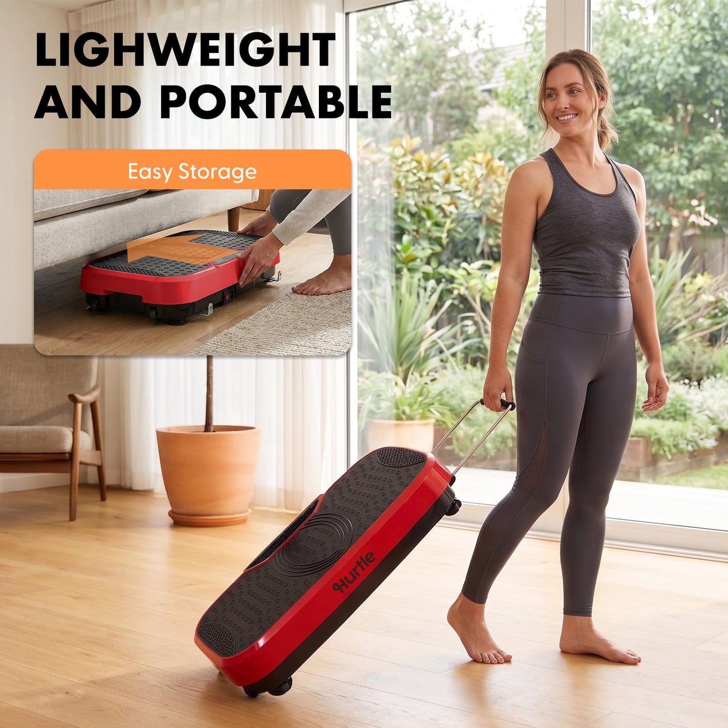 Hurtle Vibration Plate Exercise Machine, Portable Vibration Plate with Handles and 1-99 Speed Levels, 10 Preset Programs, Quiet Low-Impact Home Fitness Platform with Remote Control, Red