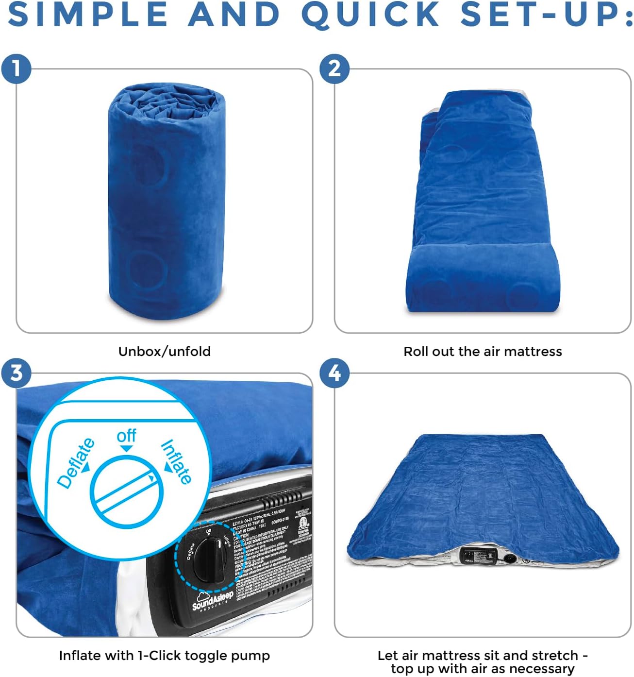 SoundAsleep Products Dream Series Luxury Air Mattress - ComfortCoil Technology, Built-In Pump | Full Size, Double Height, Portable