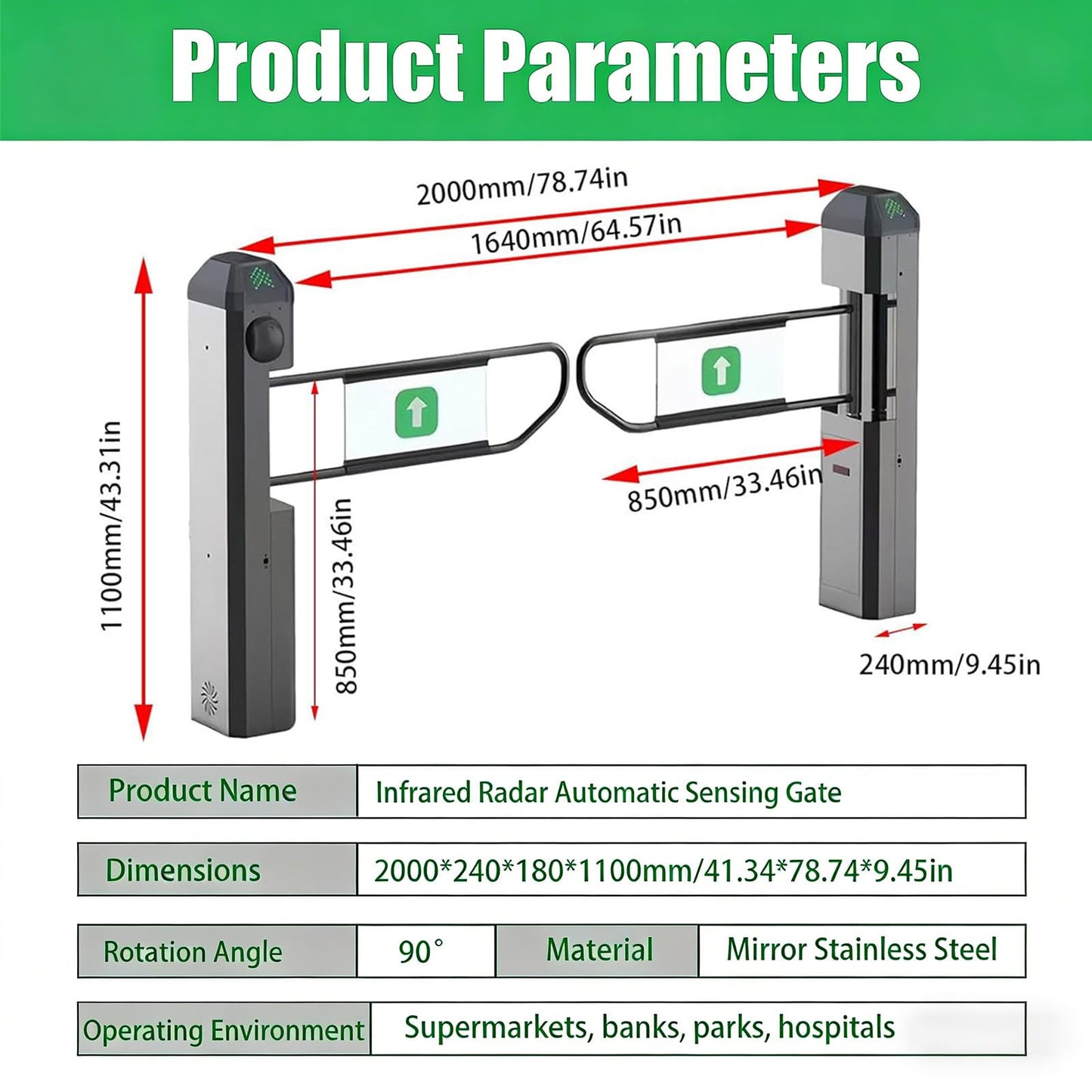 ZHIGUANYUN Automatic Turnstile with Radar Sensing - 90° Swing Gate for Transportation Hubs & Retail, Featuring Reverse Alarms & LED Indicators Stainlesssteelversion