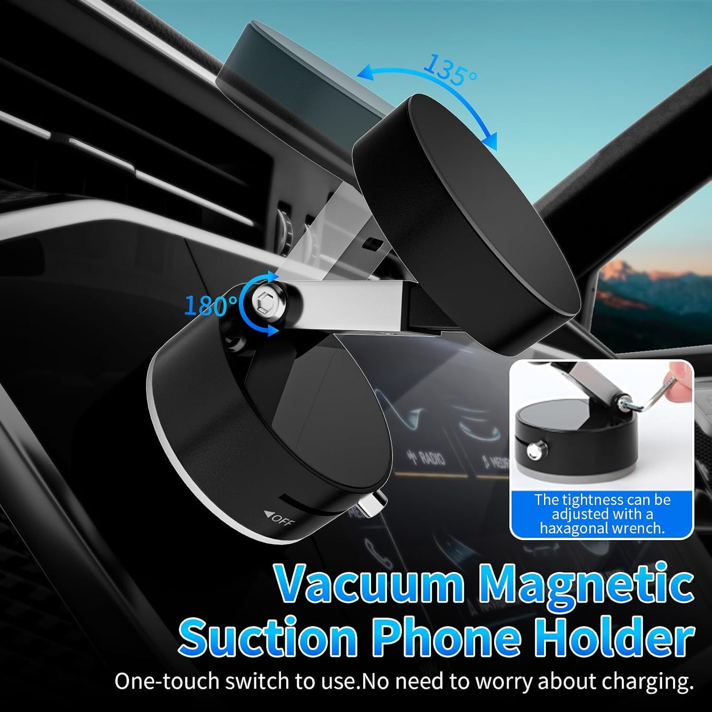 Belcompany 16/15/14/13/12 Vacuum Magnetic Suction Phone Holder, Car Suction Cup Phone Mount Stand, Foldable