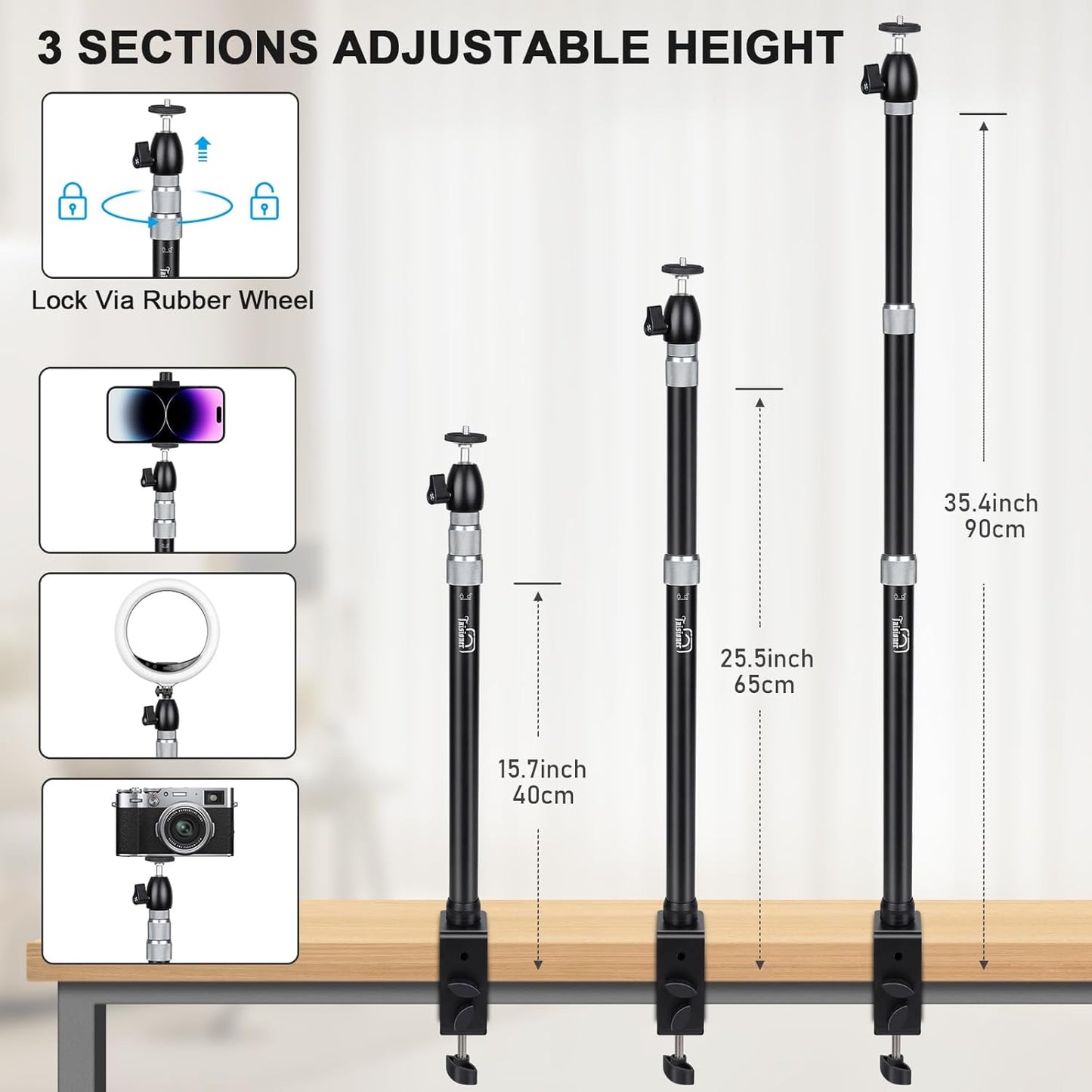 TsOnaRegion 360 15.7-35.4 Inch Camera Desk Mount Heavy Duty Aluminum Alloy with Ball Head - Adjustable Table Clamp