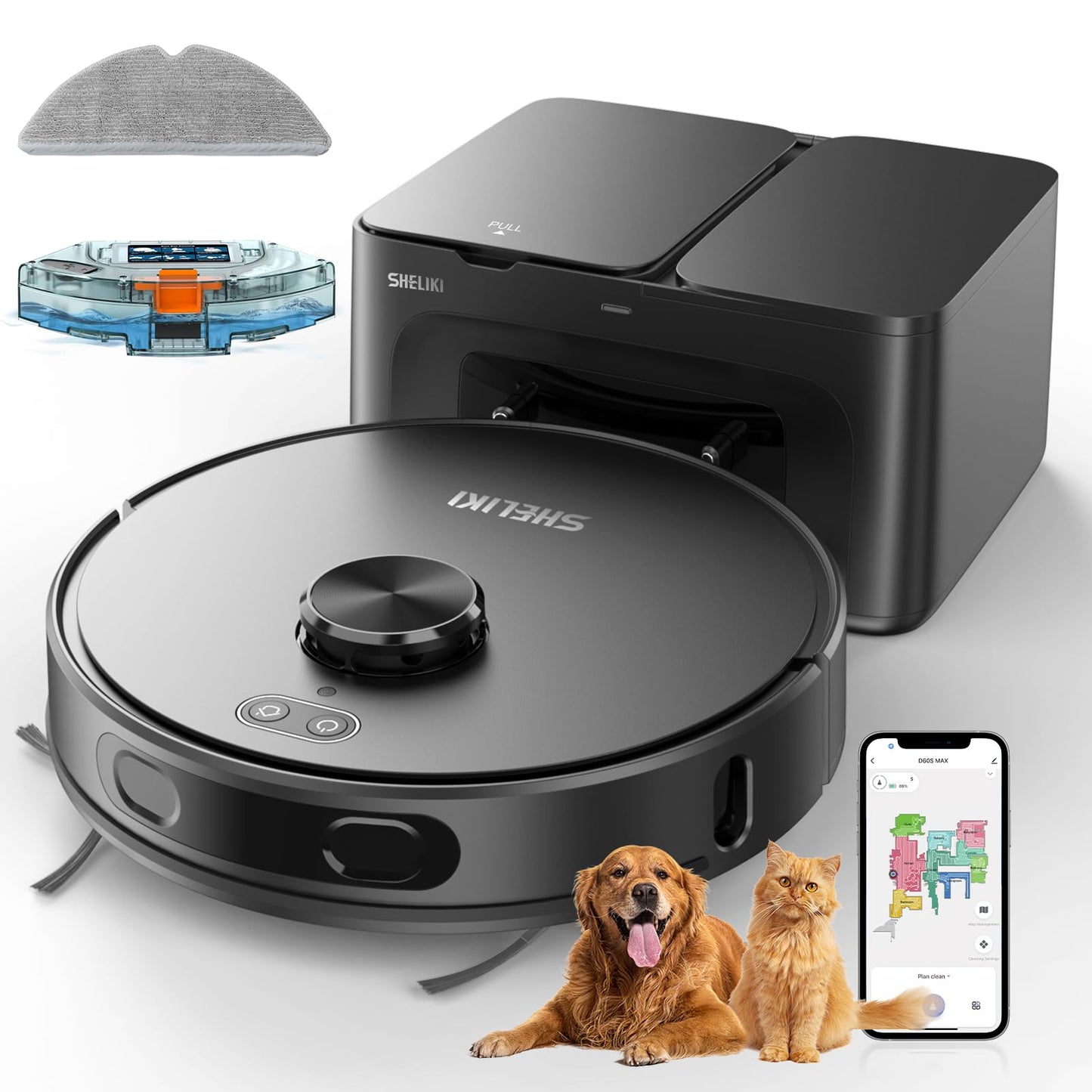 Robot Vacuum and Mop Combo, Self-Emptying Robotic Vacuums Cleaner Smart Mapping, 2-3 Months Hands-Free Base Strong Suction & LiDAR Navigation, 220 Mins Long Runtime for Pet Hair, Hard Floor, Carpet