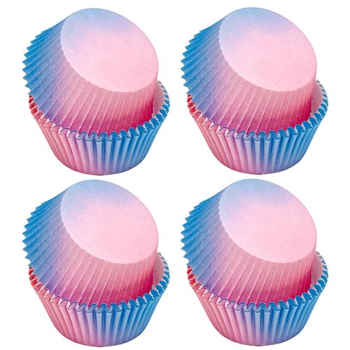 LUUDYOTU 100 Pcs Gender Reveal Cupcake Liners, Pink and Blue Baking Cups, Muffin Paper Wrapper Decorations for Birthday Party, Baby Shower(Gradient 100Pcs)
