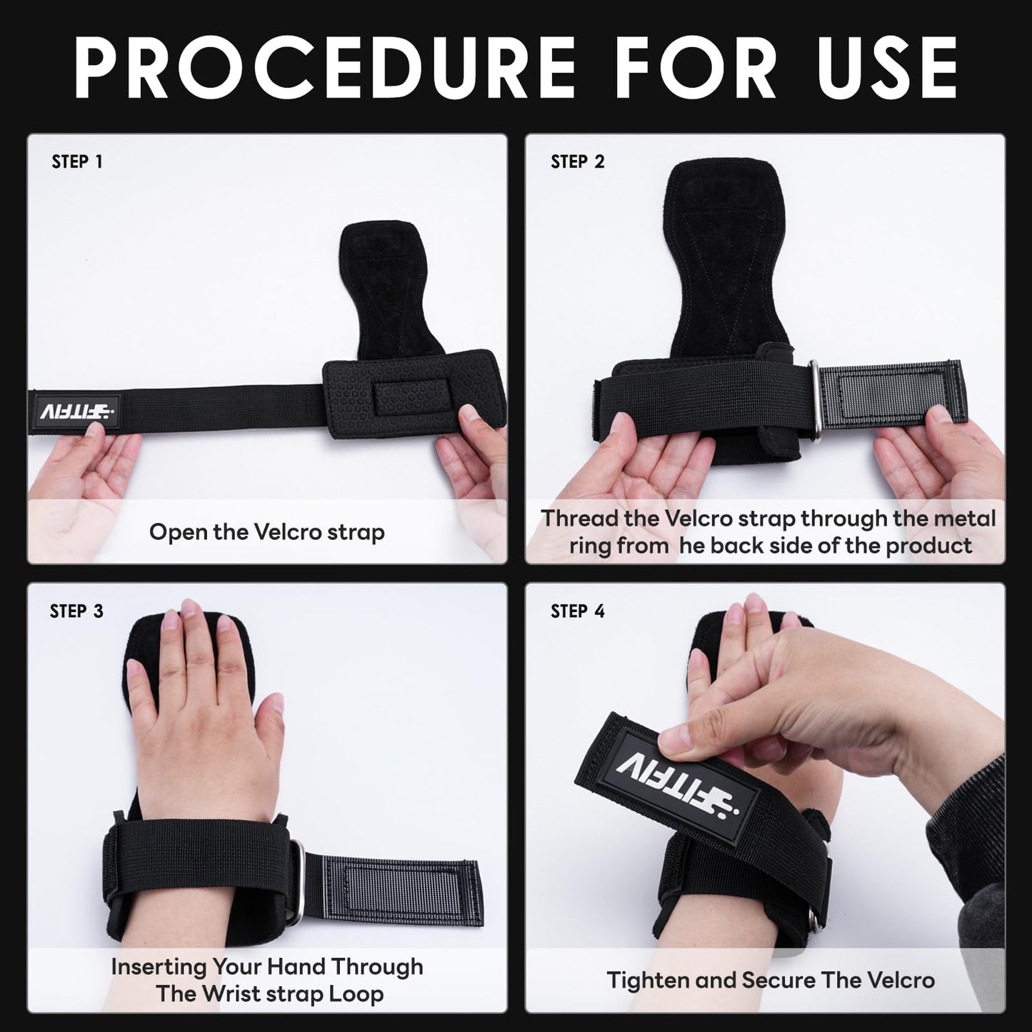 FITFIV Weight Lifting Wrist Strap, Double Leather Weightlifting Wrist Straps for Gym Strength Training, Neoprene Padded Wrist Wraps - for Men & Women (Pair)